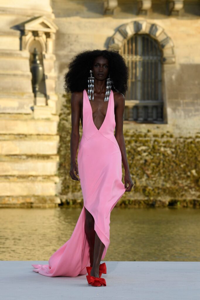 fitted pink silk gown