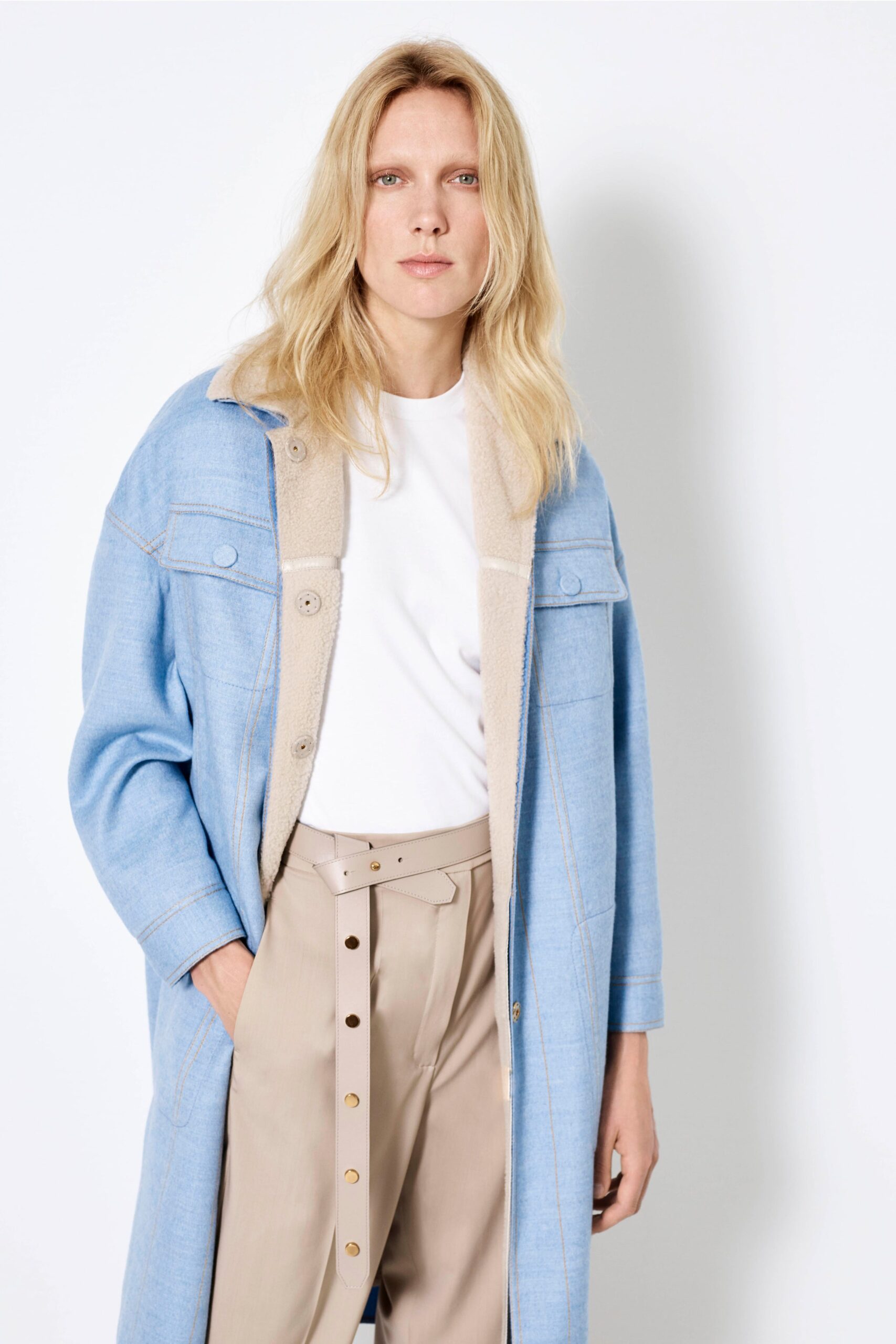 beige cotton tailored high-waisted buttoned pants