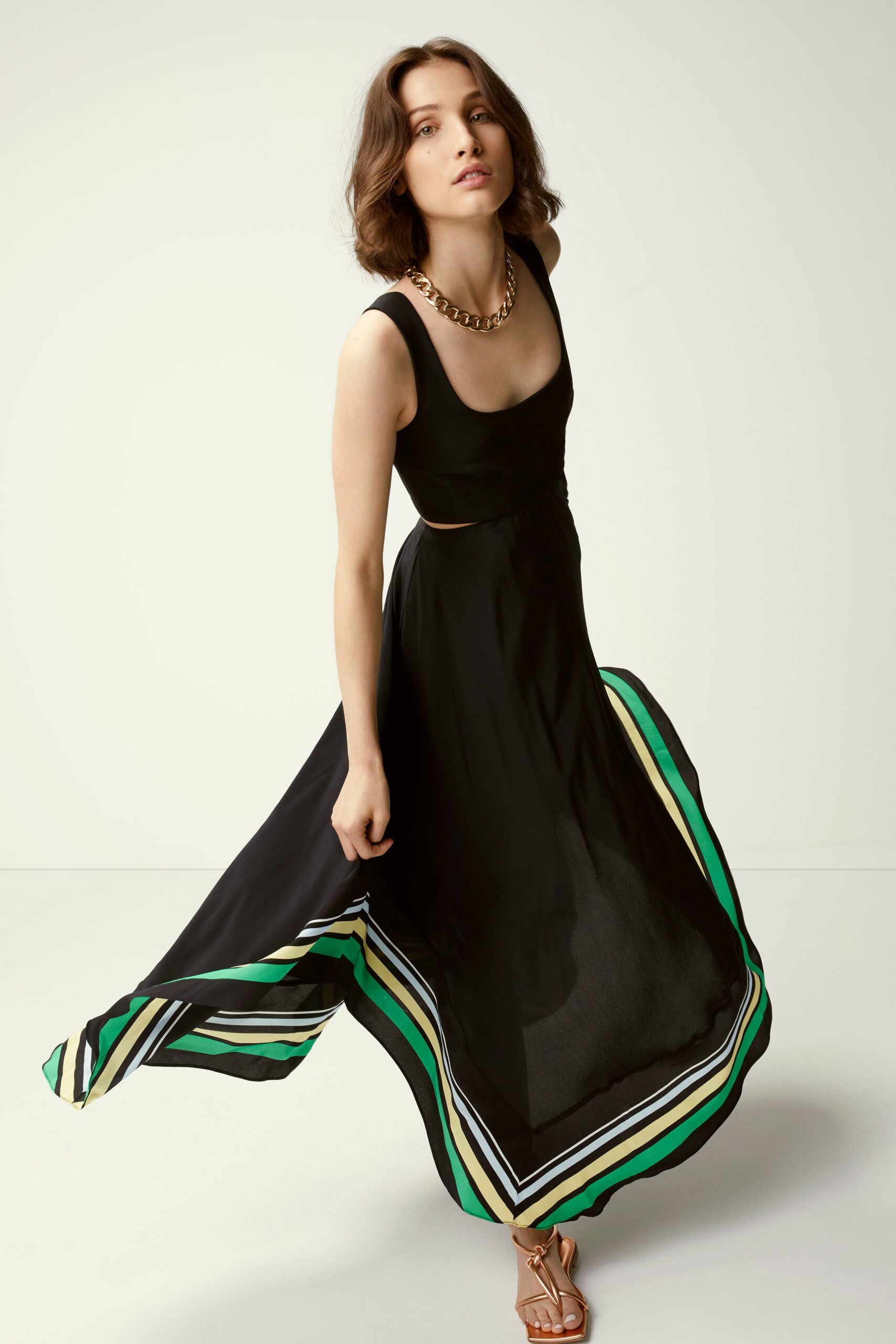 black silk sleeveless maxi dress