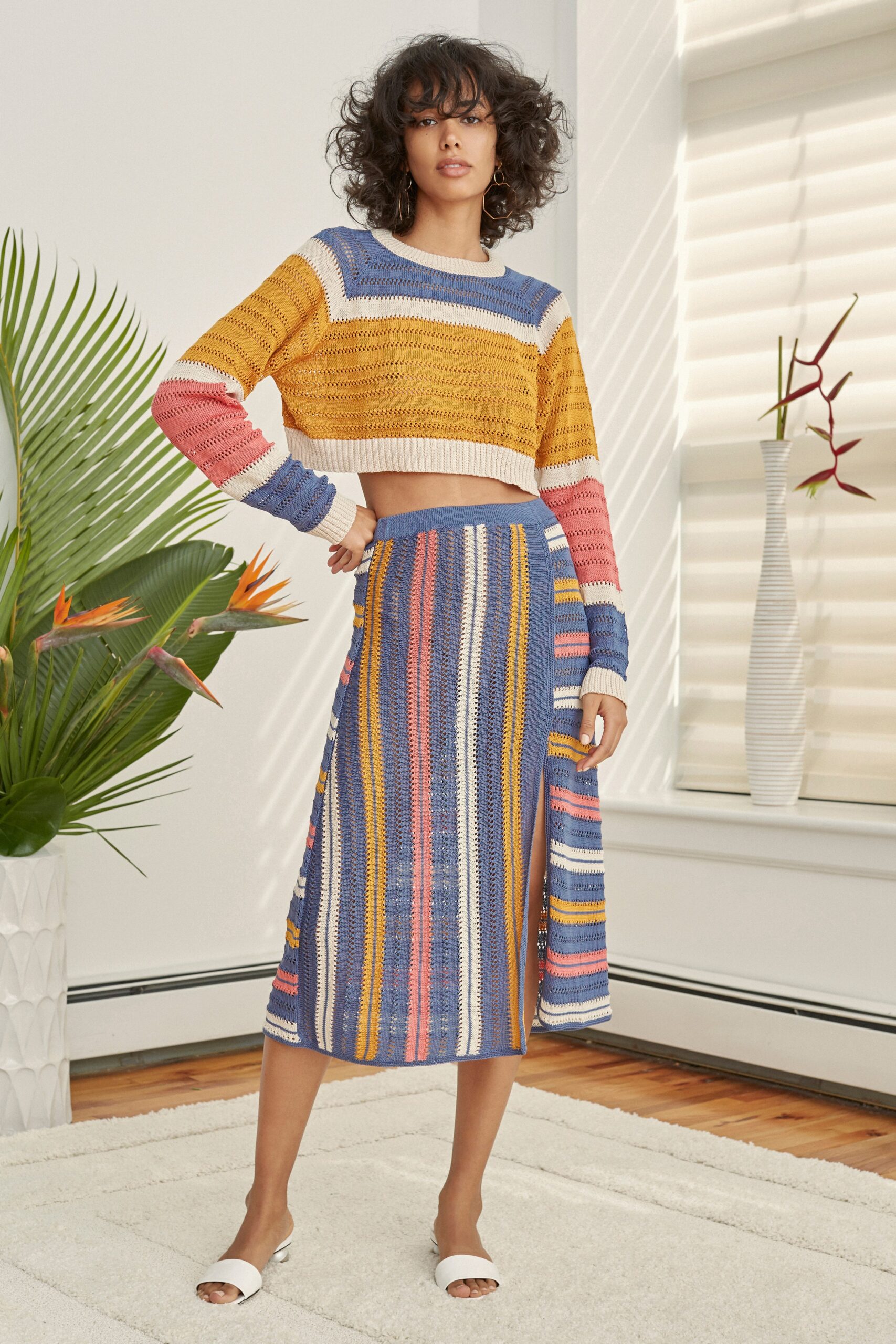 striped cropped top and midi skirt