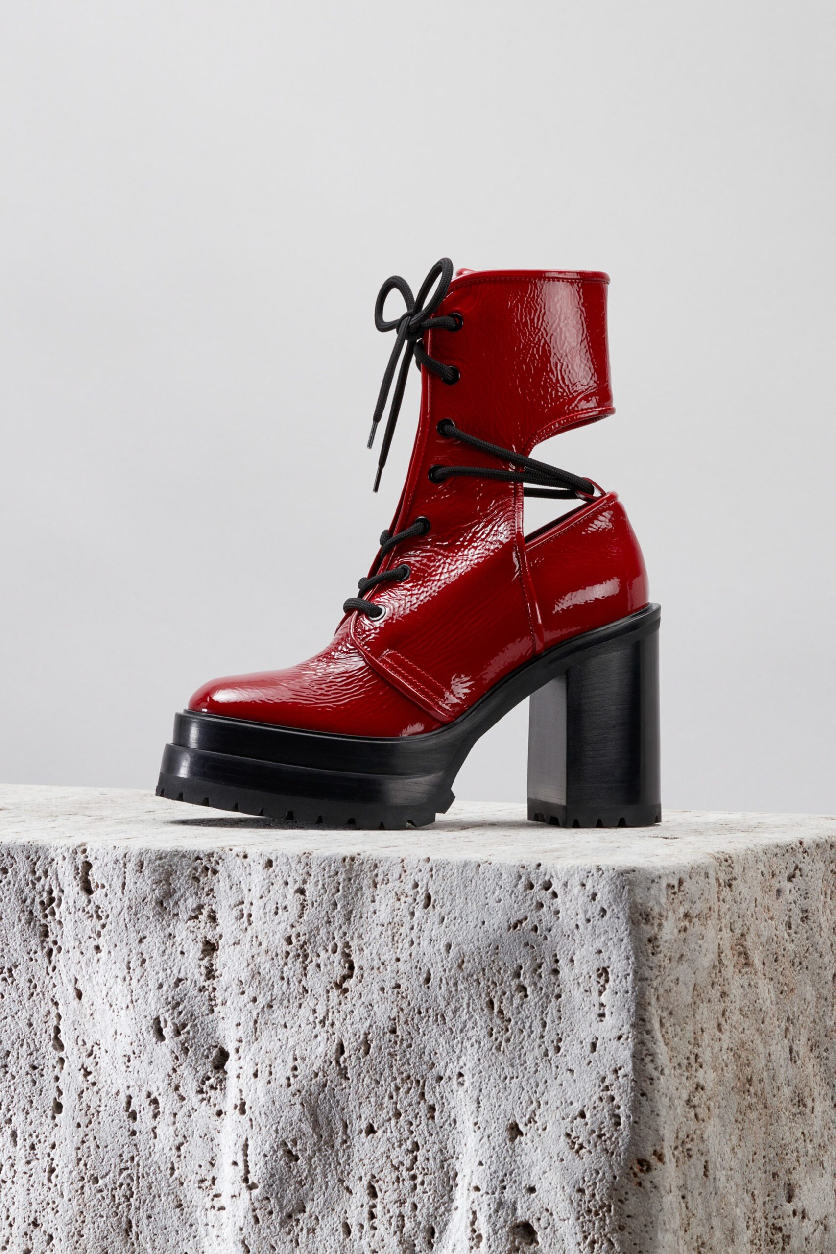 red vinyl fitted shoes