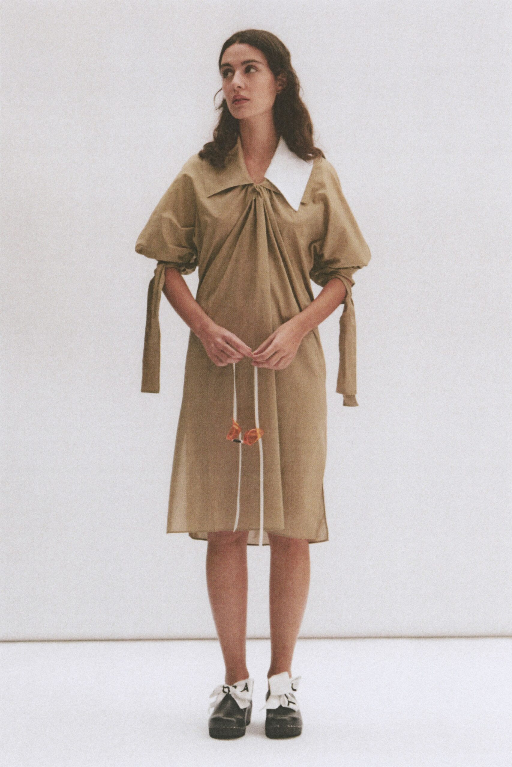 beige relaxed collared dress