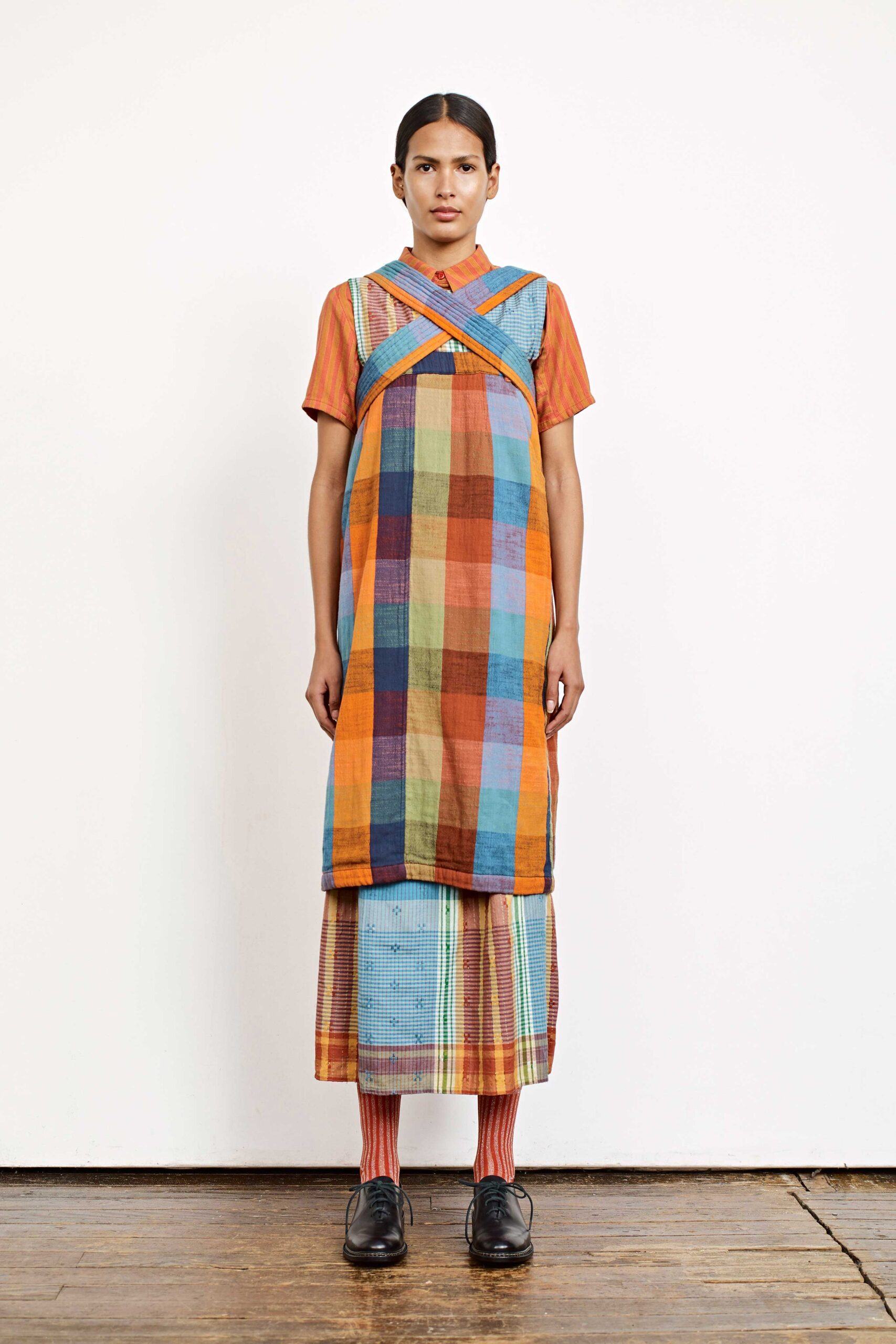 colorful checked midi dress
