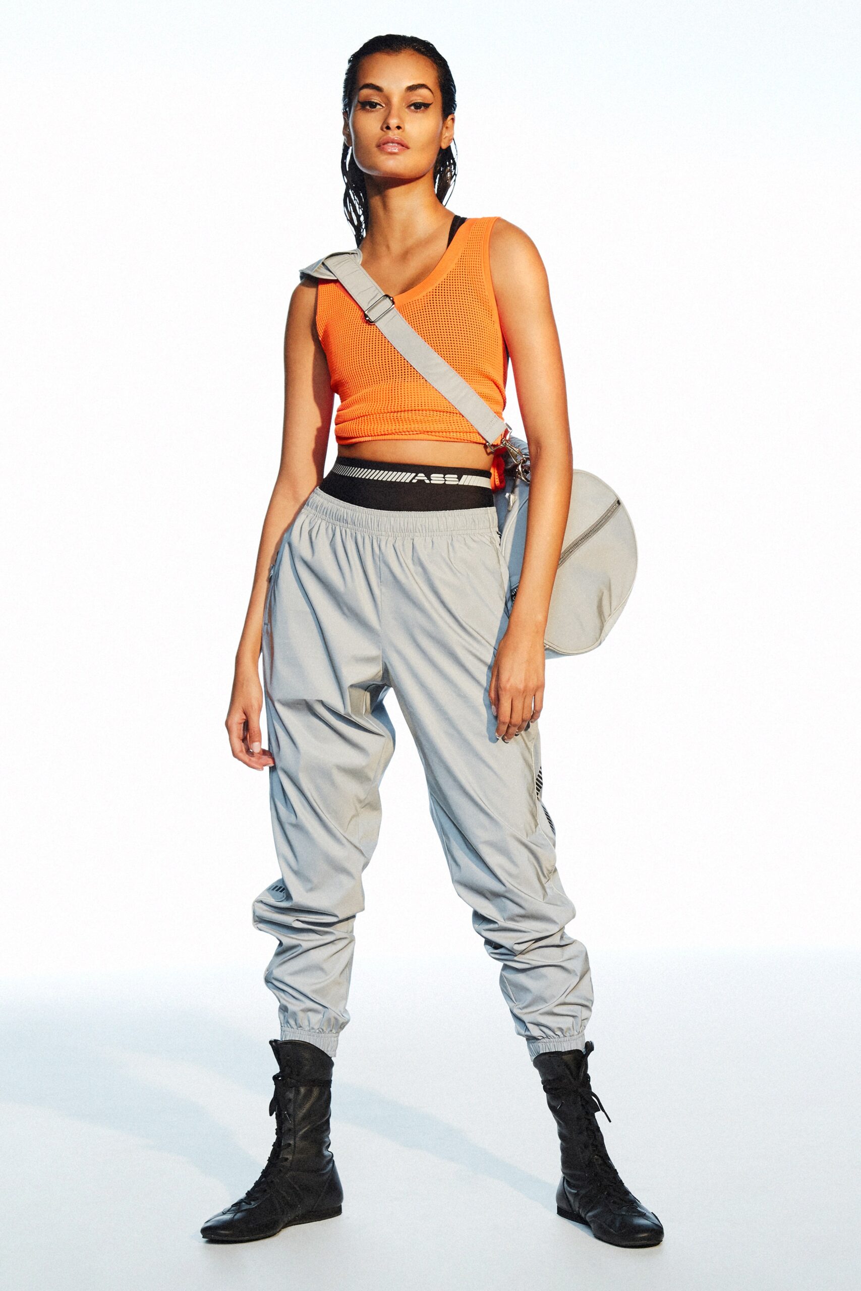 orange cotton sleeveless v-neck fitted ribbed top