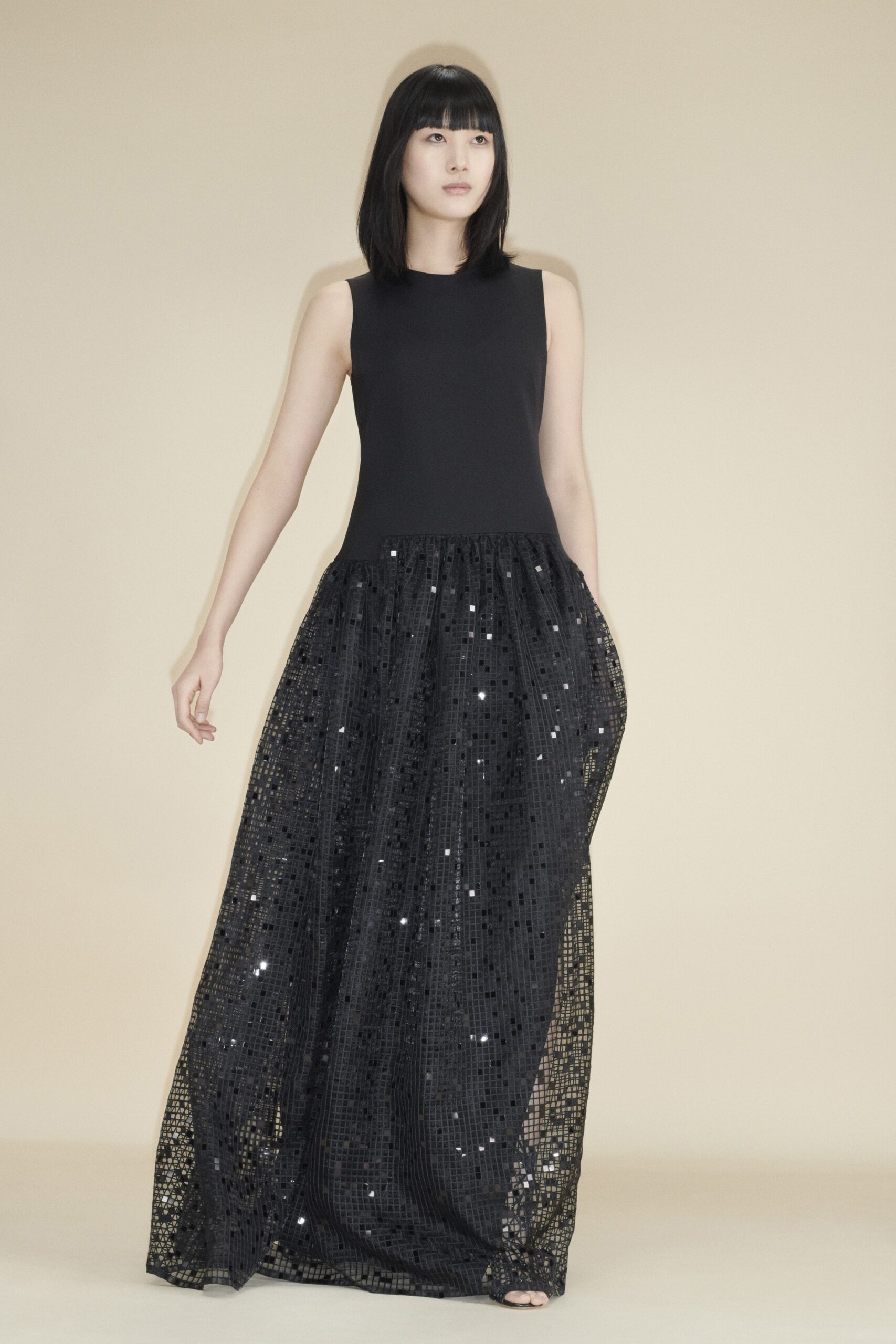 black silk sequin gown