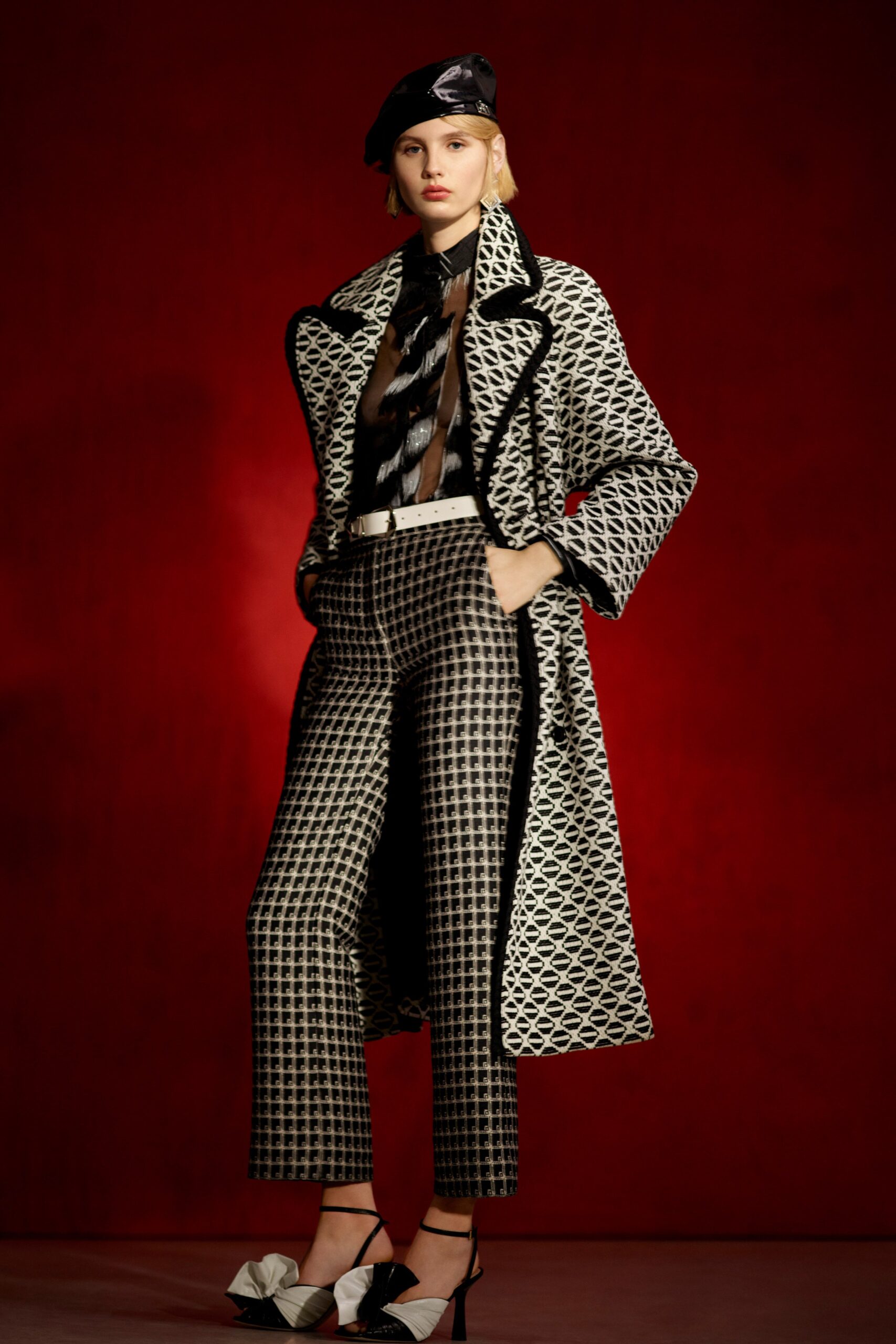 black and white printed coat
