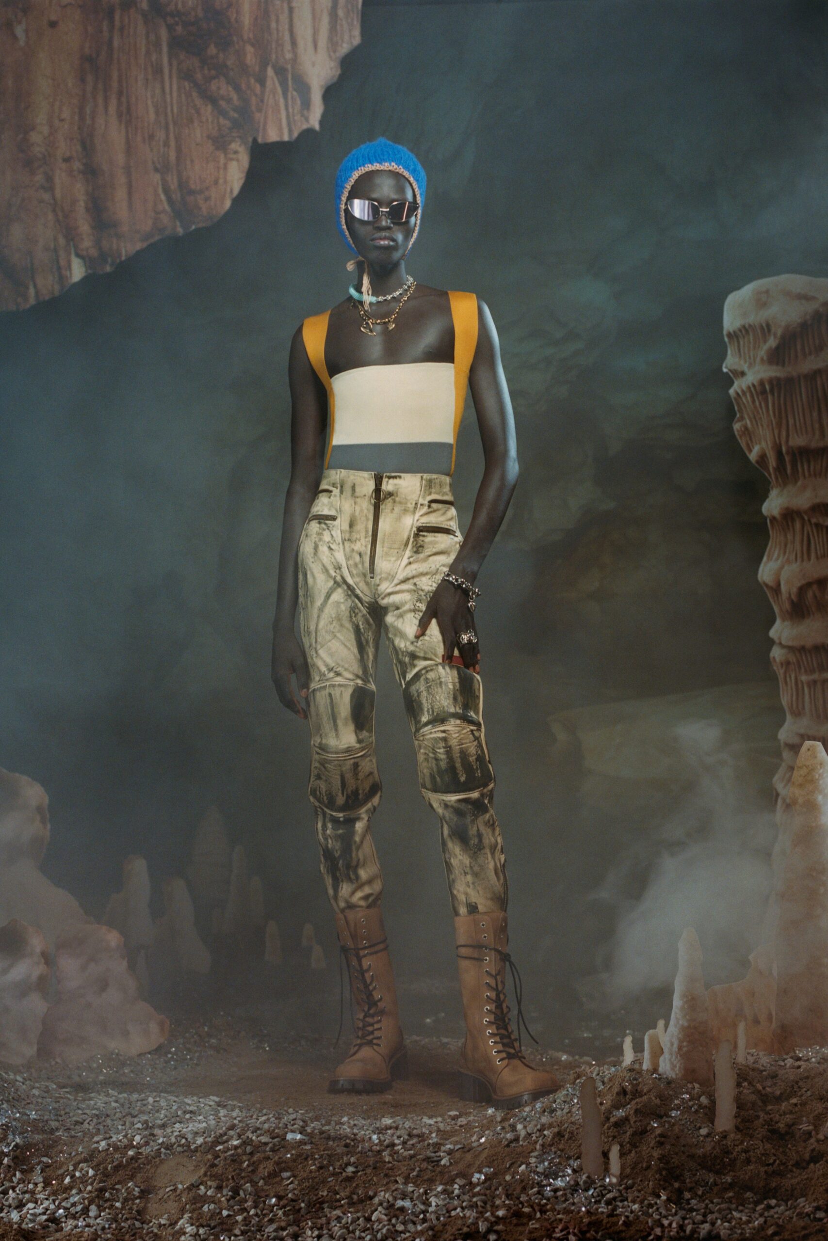 beige denim slim distressed pants