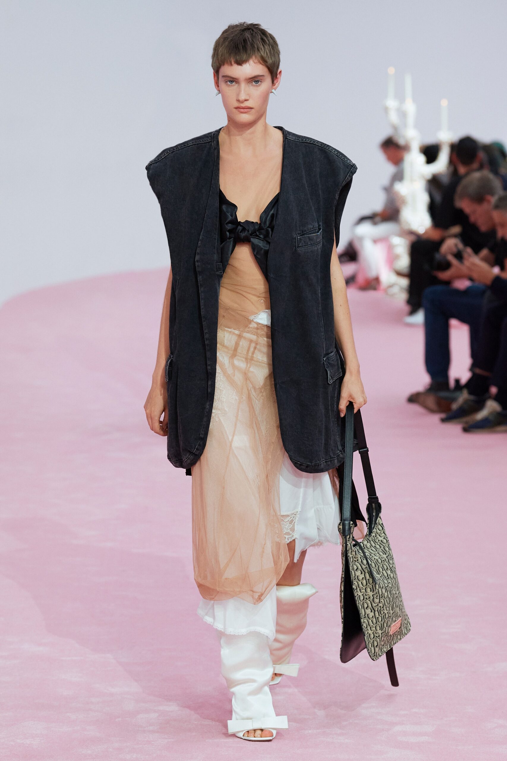 black denim vest with layered skirt