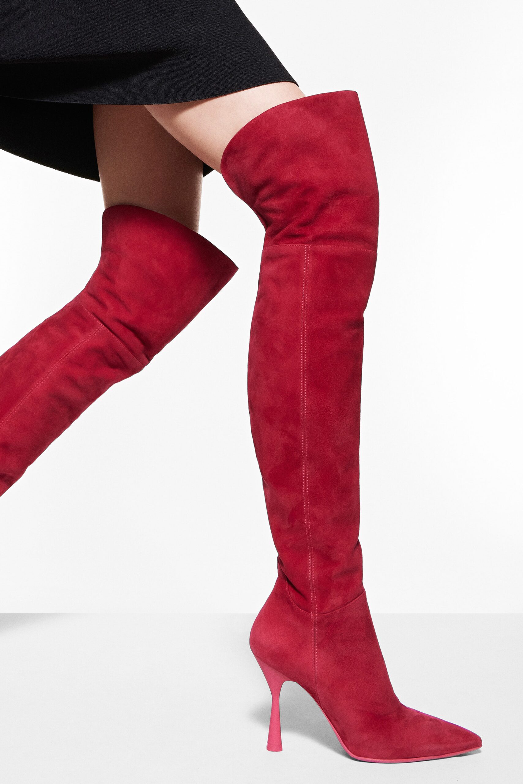 red suede fitted boots