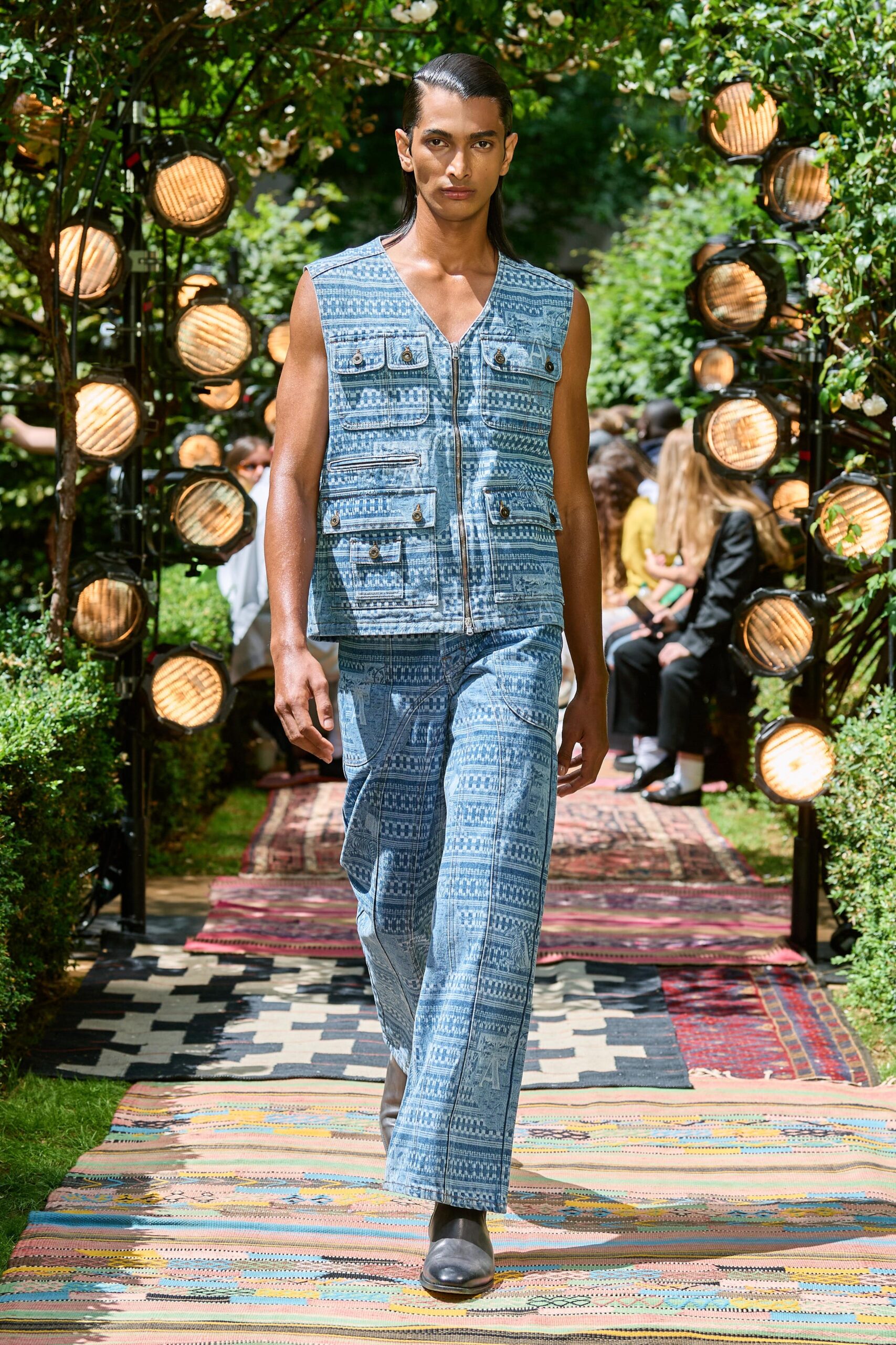 blue denim vest and pants