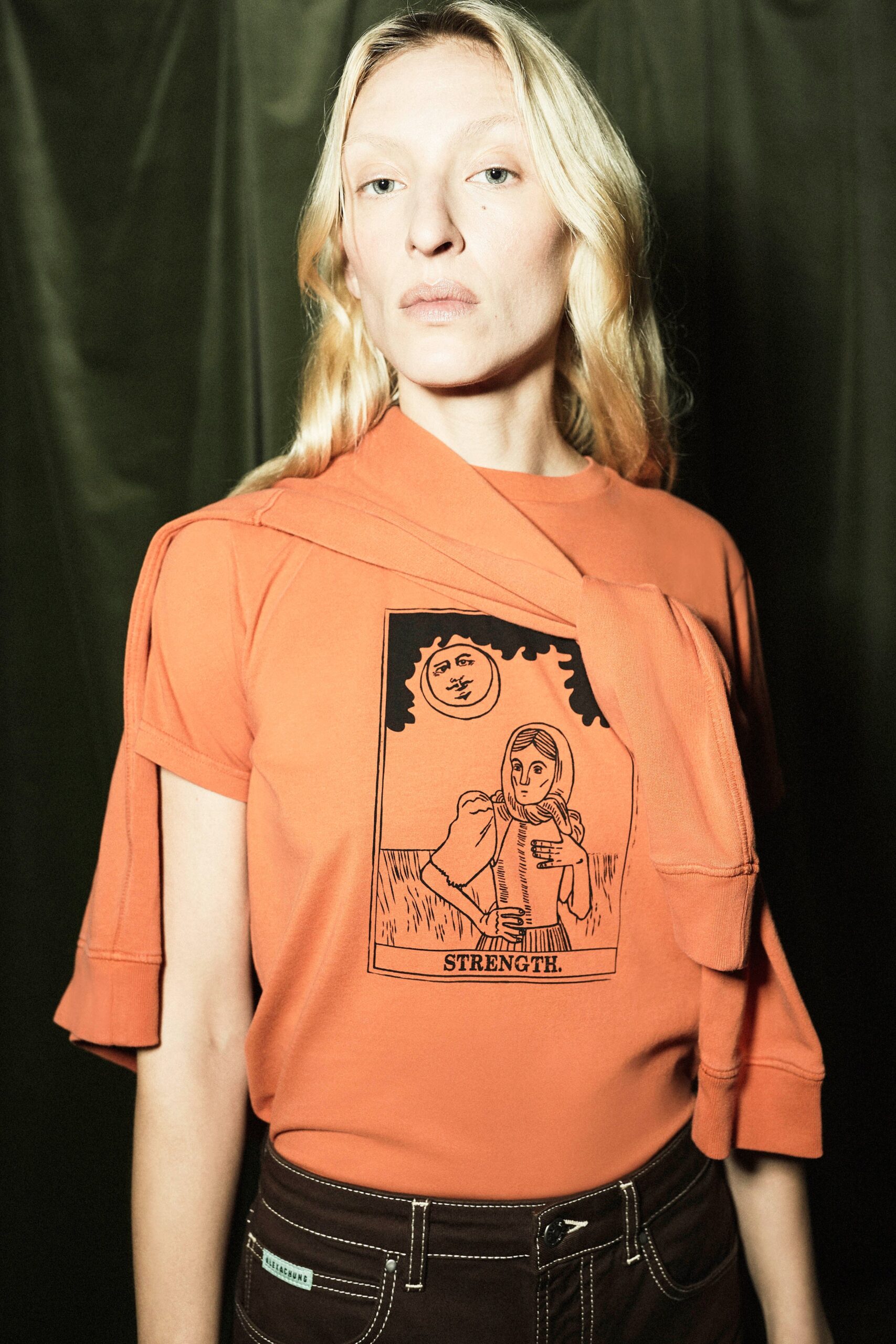 orange cotton short-sleeve collared relaxed printed t-shirt