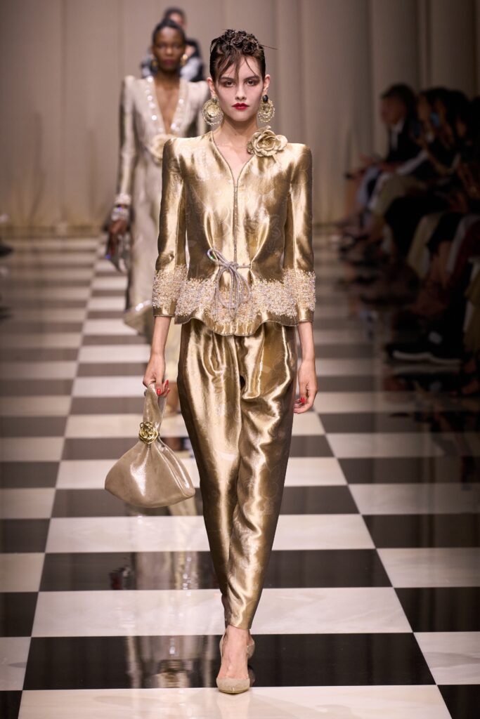 gold silk fitted suit