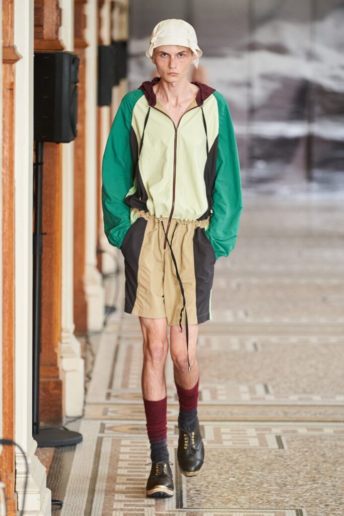 green and yellow relaxed jacket with shorts