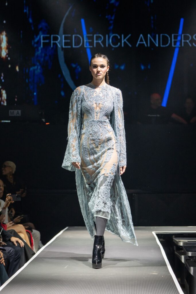 blue lace fitted gown