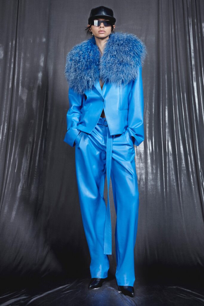 blue leather tailored blazer