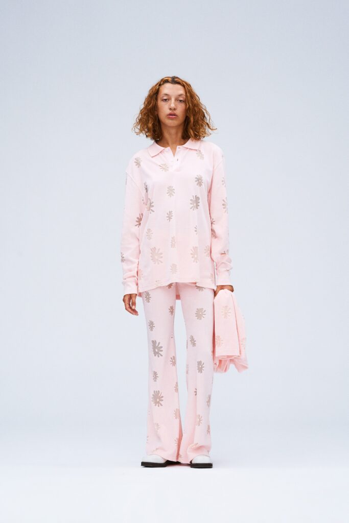 pink printed shirt and pants