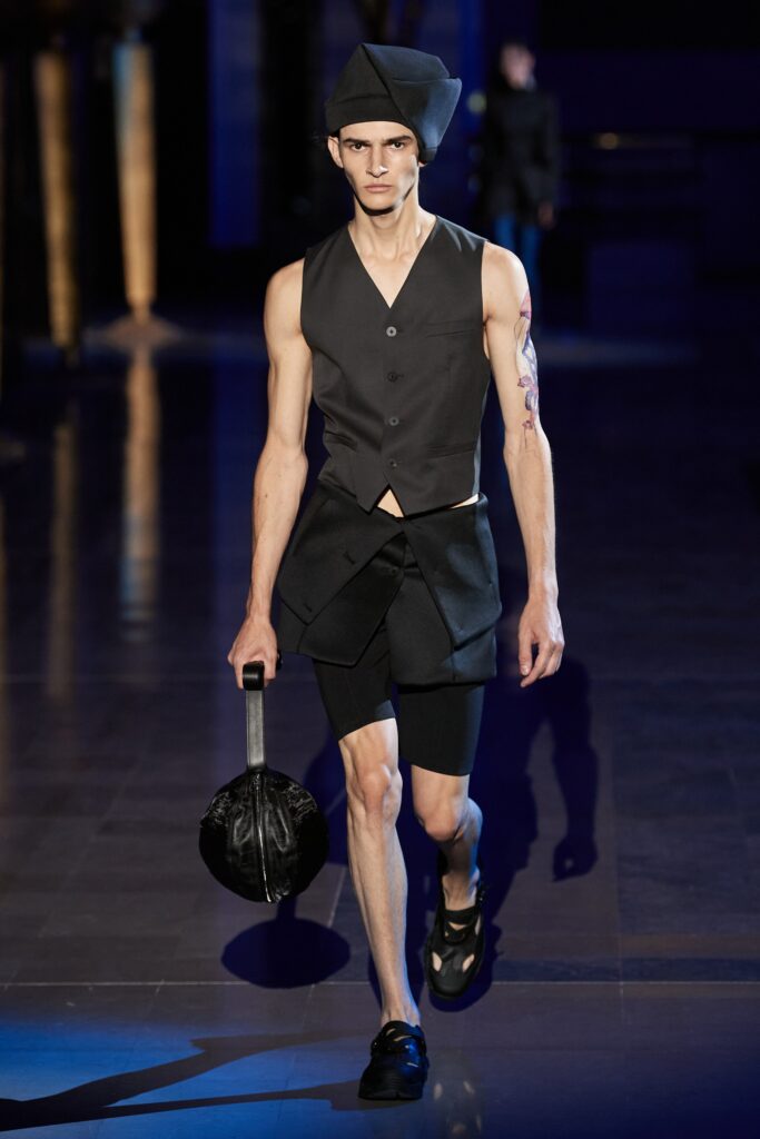 black fitted vest and shorts