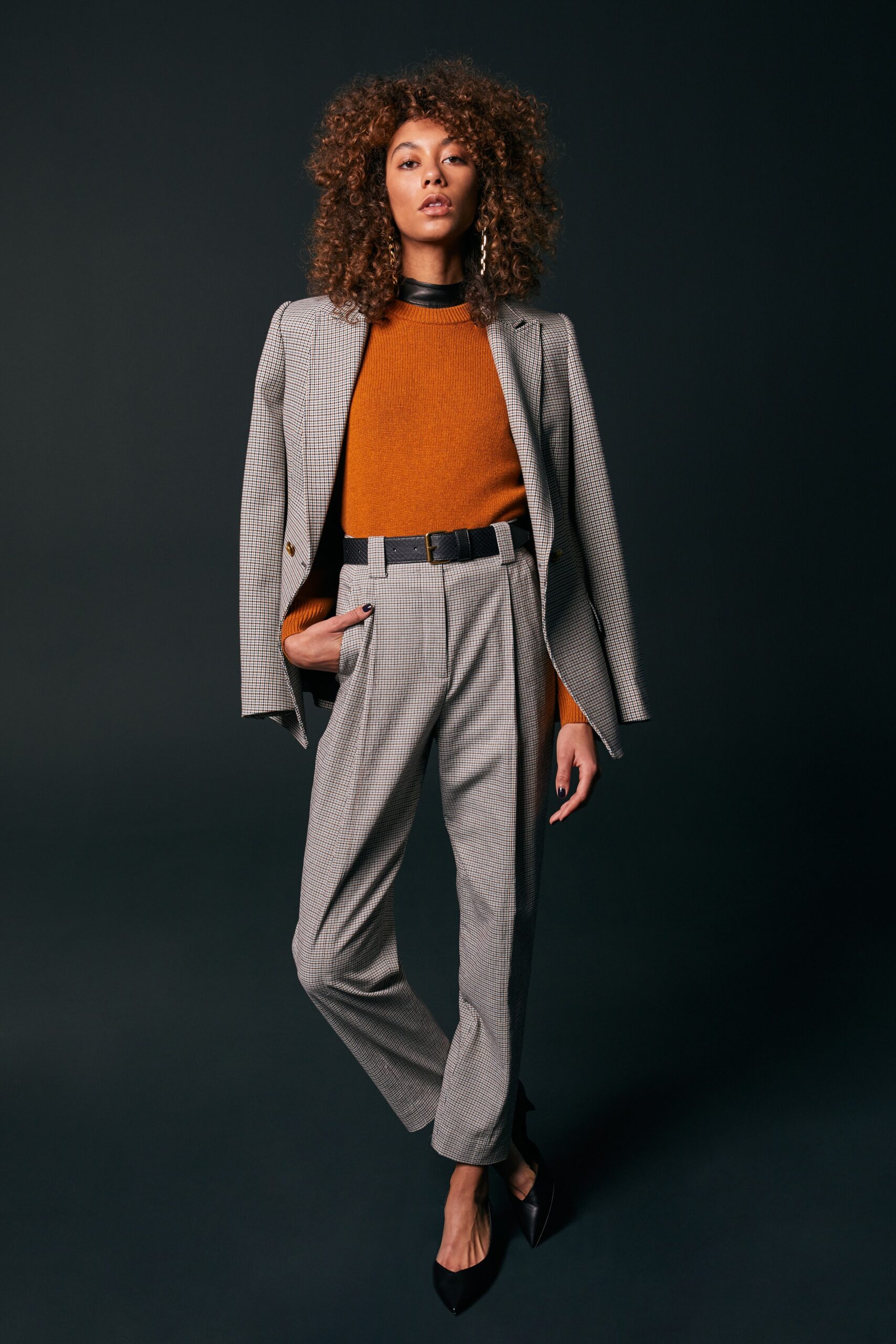 orange wool long-sleeve high-neck fitted sweater