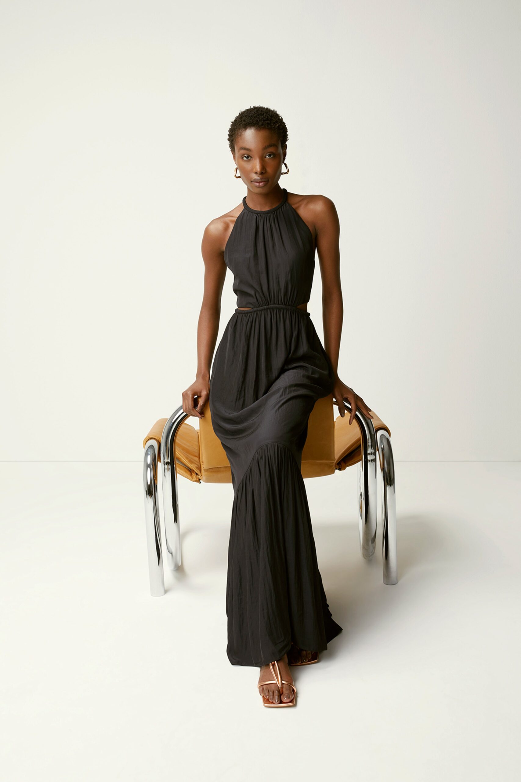 black silk sleeveless maxi dress
