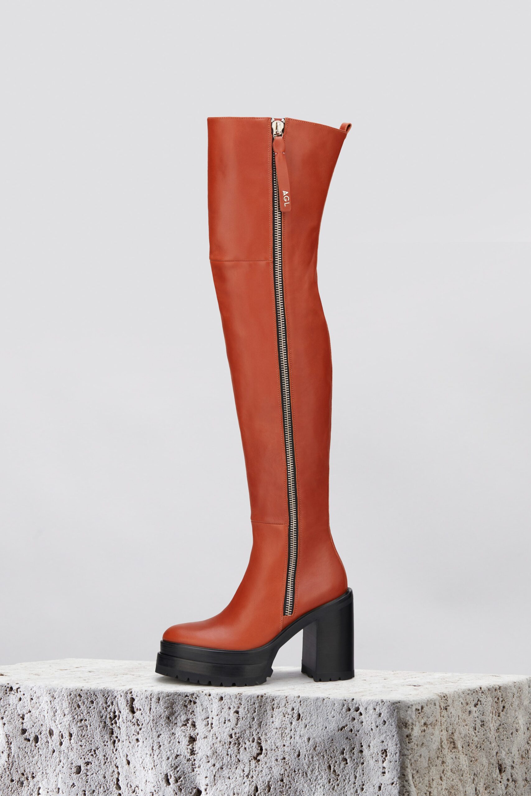 orange leather fitted boots
