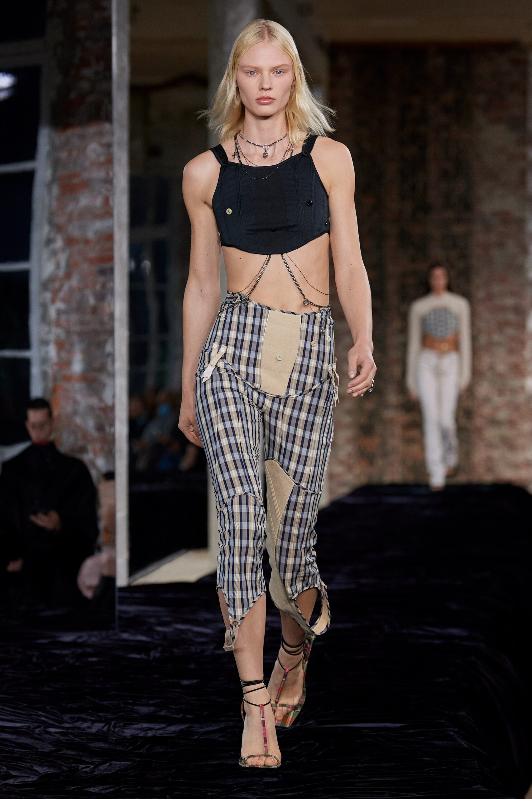 black fitted top with cargo pants