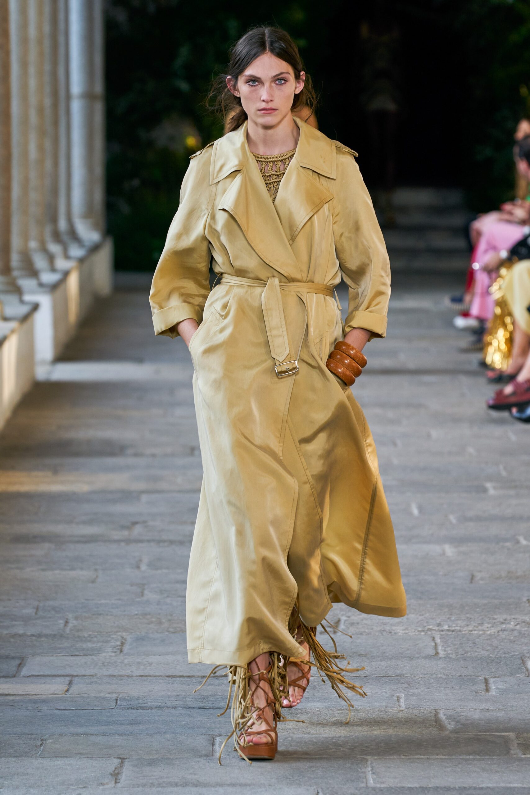 beige silk relaxed trench coat