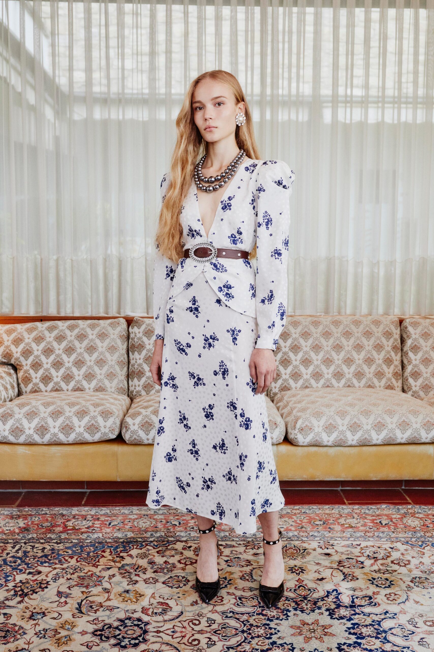 floral midi dress with belt