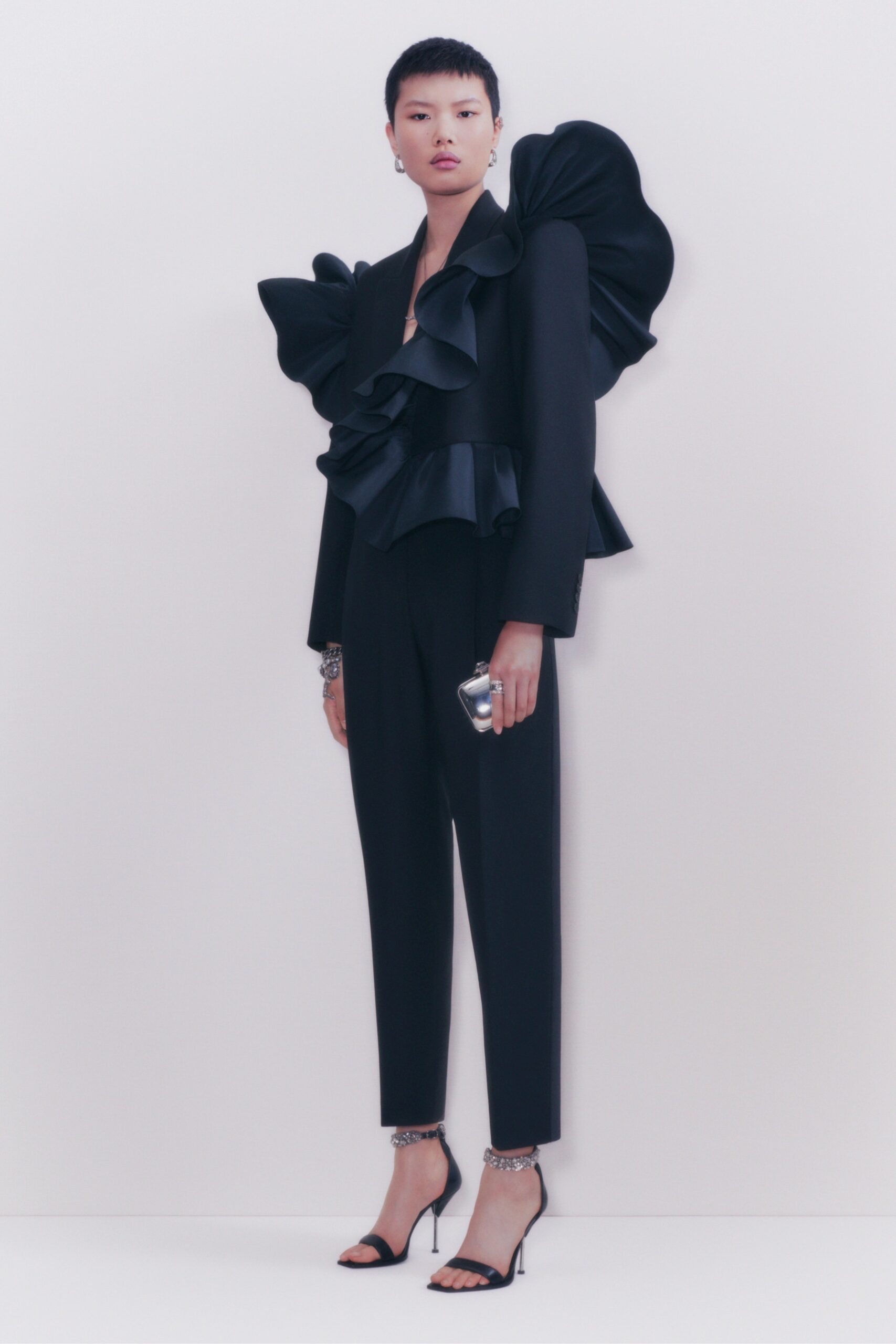 black fitted blazer and tailored pants