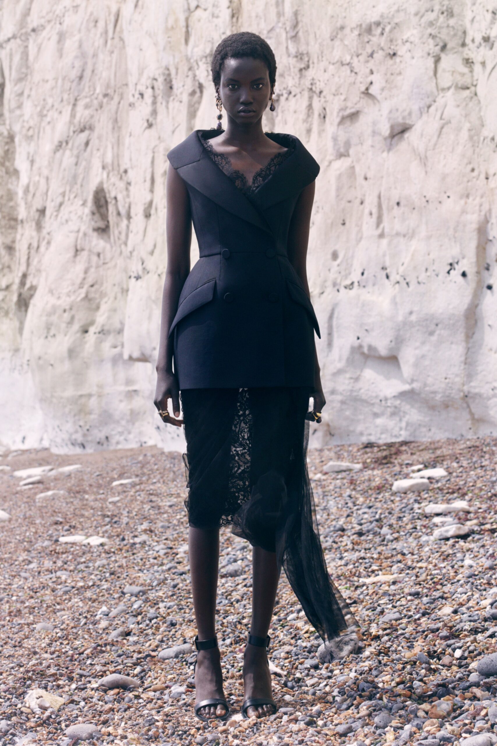 black lace sleeveless v-neck fitted sheer midi dress