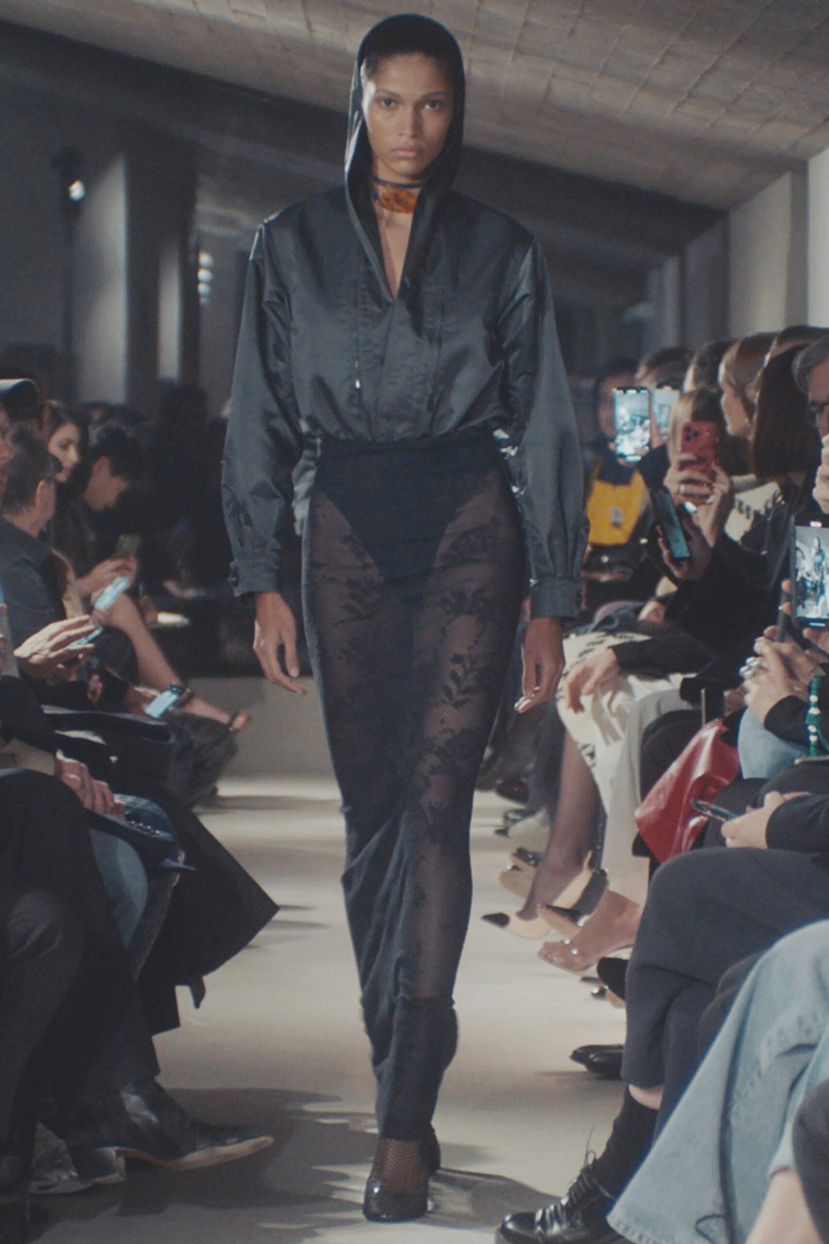 black lace fitted straight-leg sheer pants