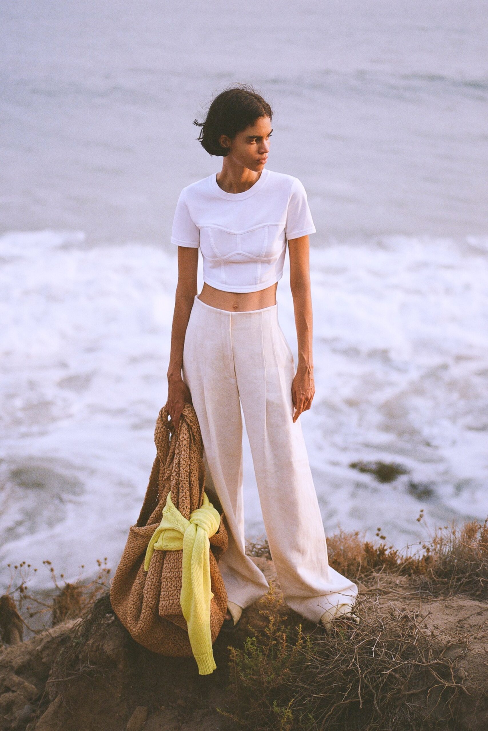 beige linen relaxed wide-leg pants