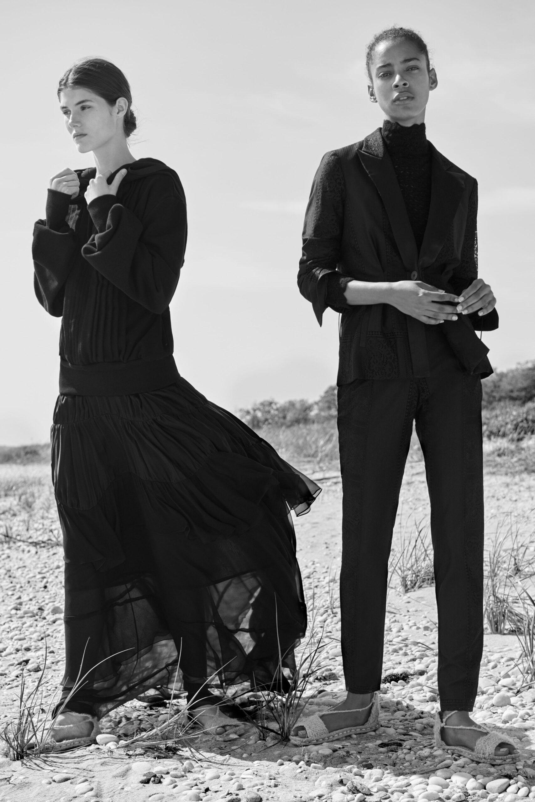 black hoodie and tiered skirt