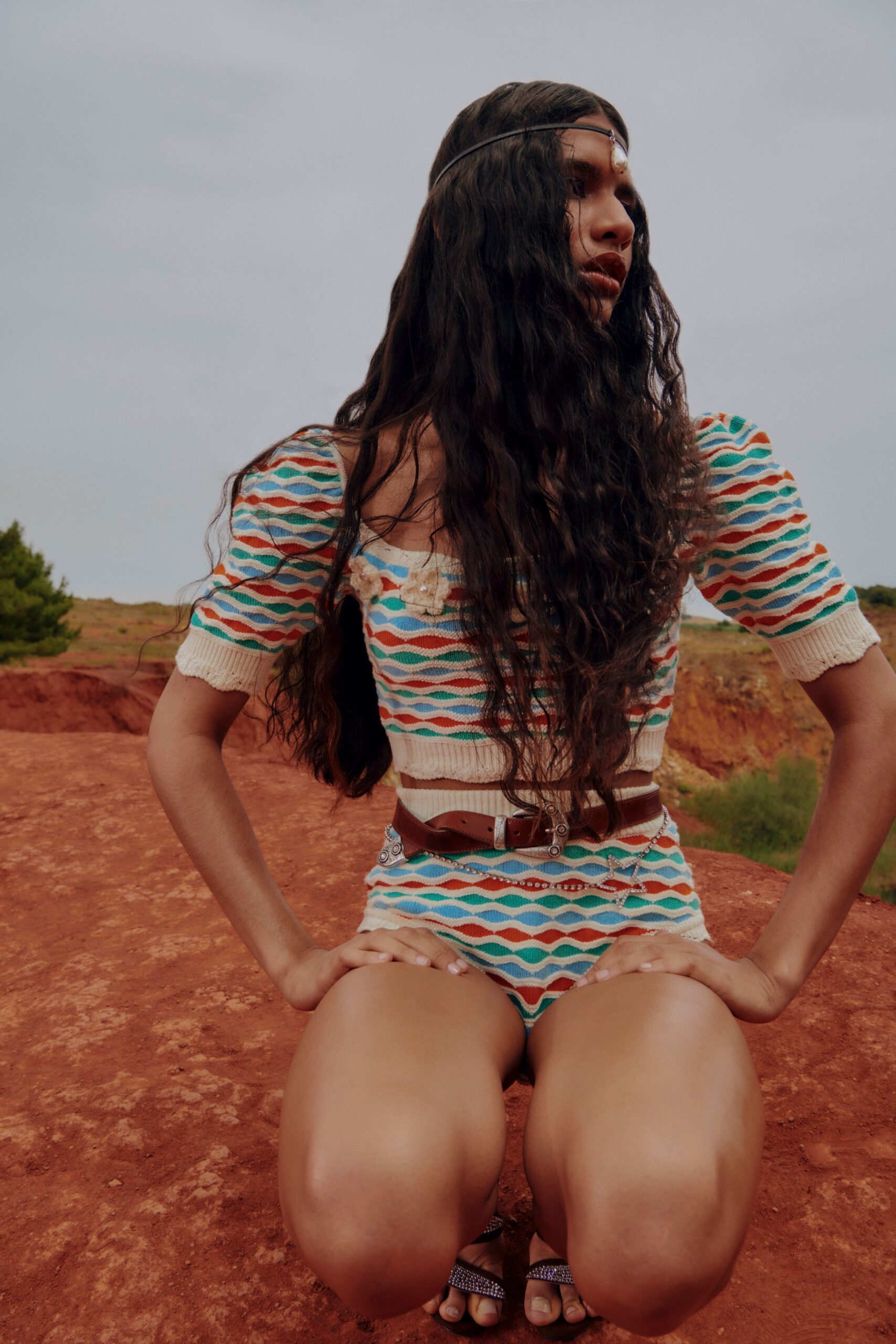 multi-colored cotton romper with belt