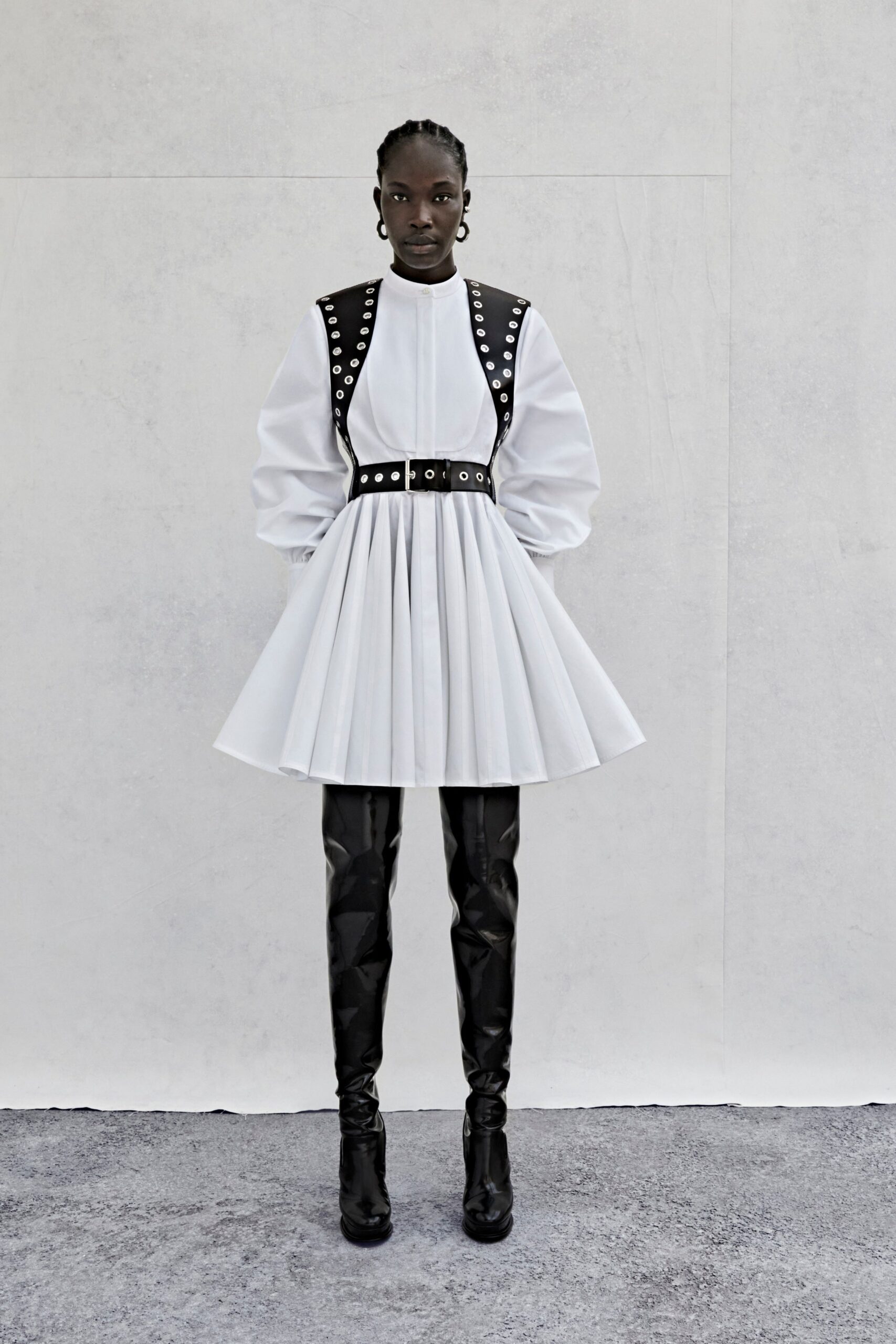 black leather fitted straight-leg pants