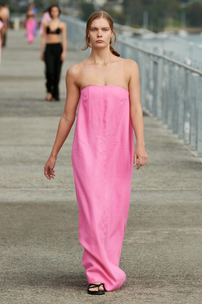 pink silk strapless gown