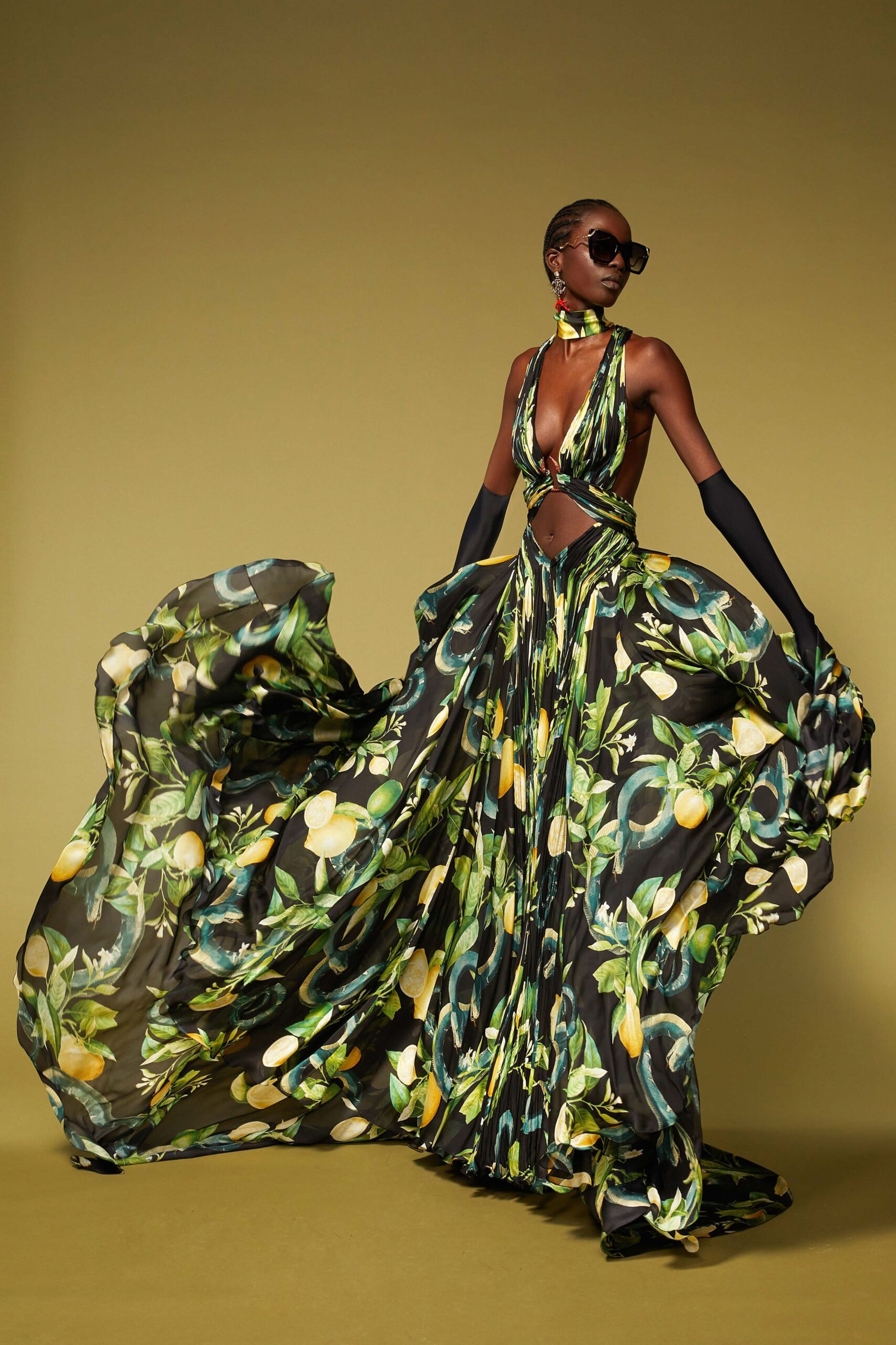 black silk printed gown