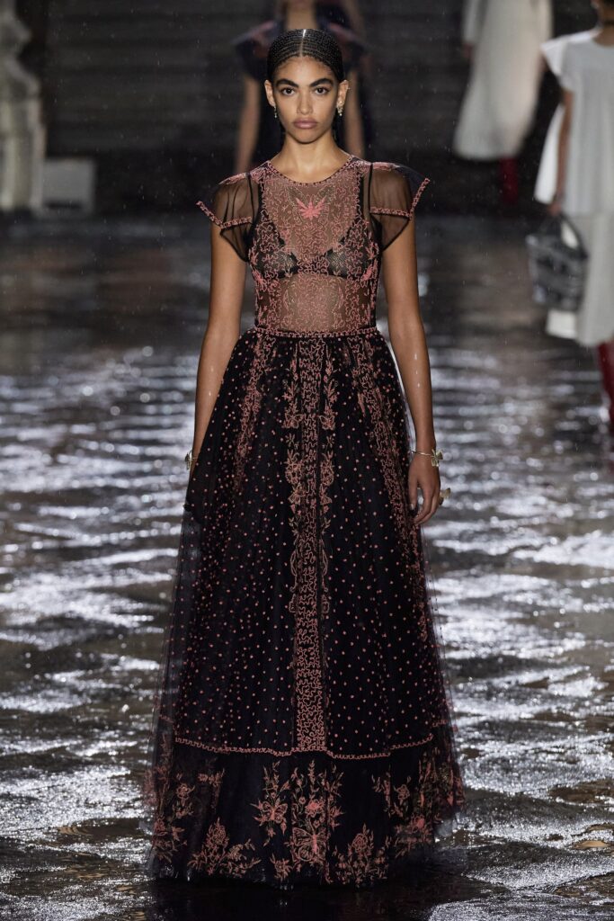 black sheer embroidered gown