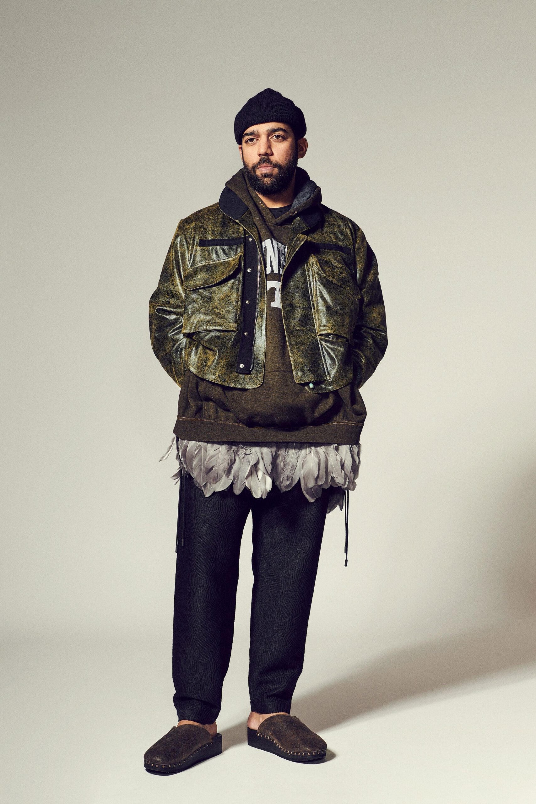 green leather jacket with hoodie