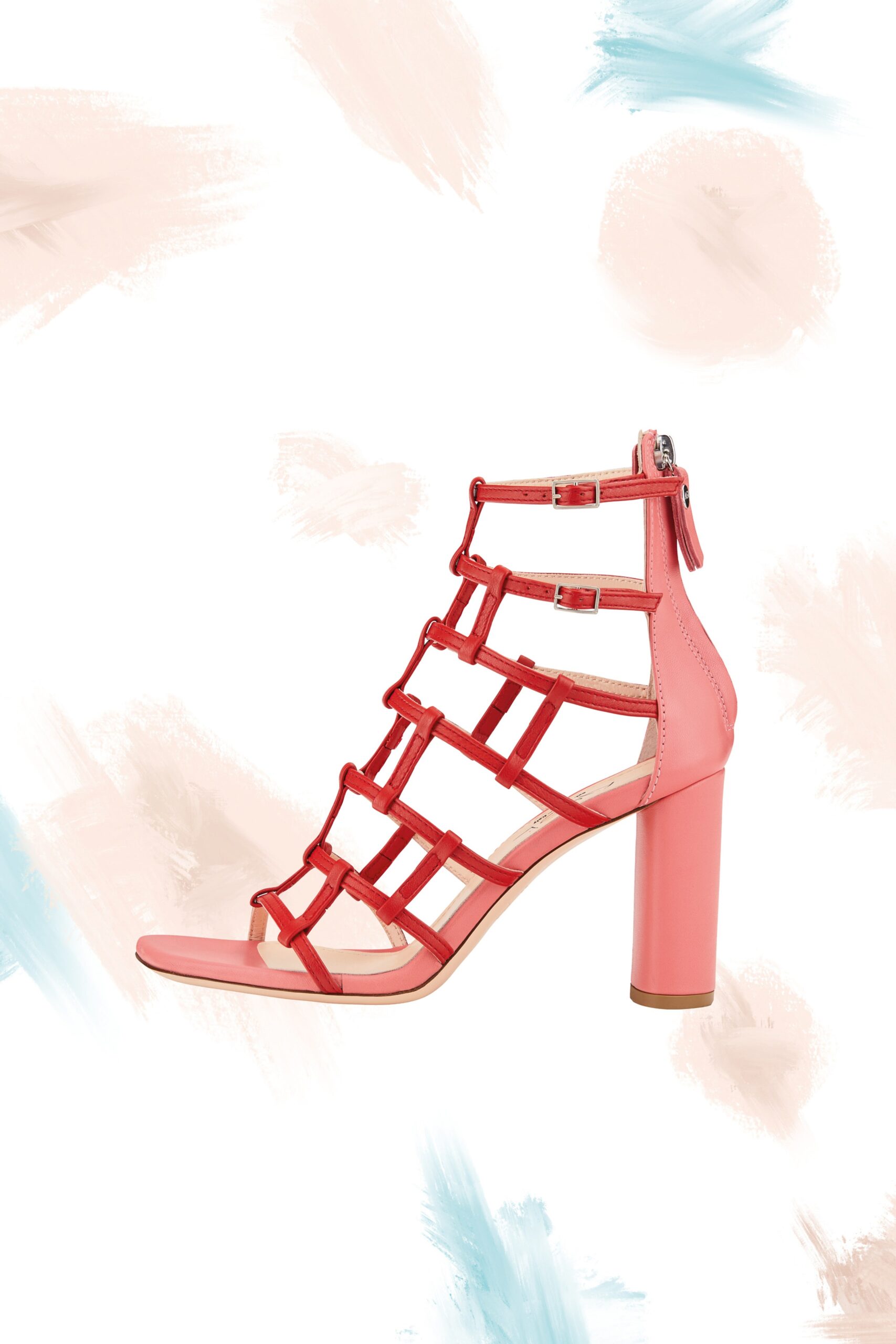 red and pink strappy heels