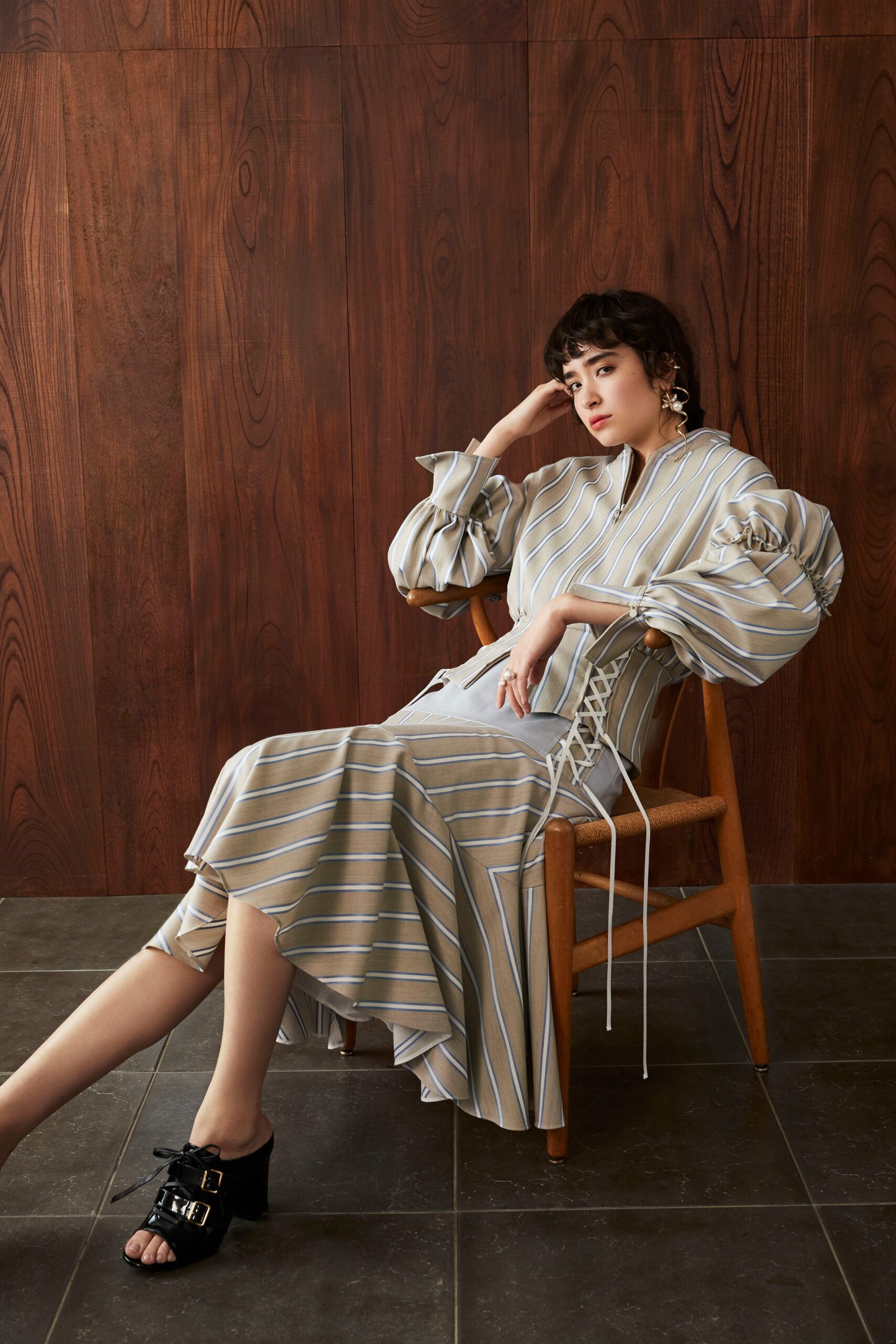 striped midi dress with relaxed fit