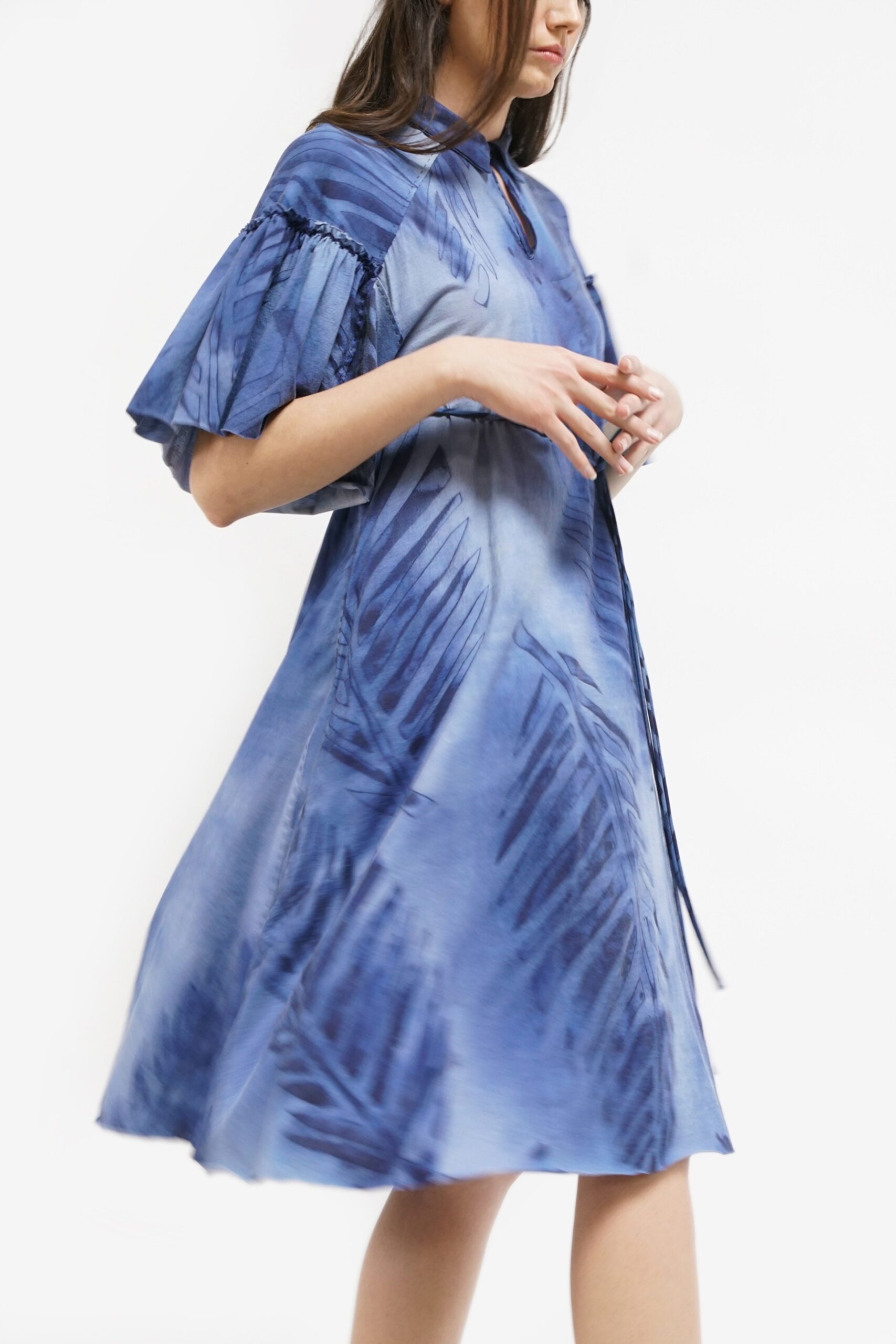 blue silk relaxed mini dress