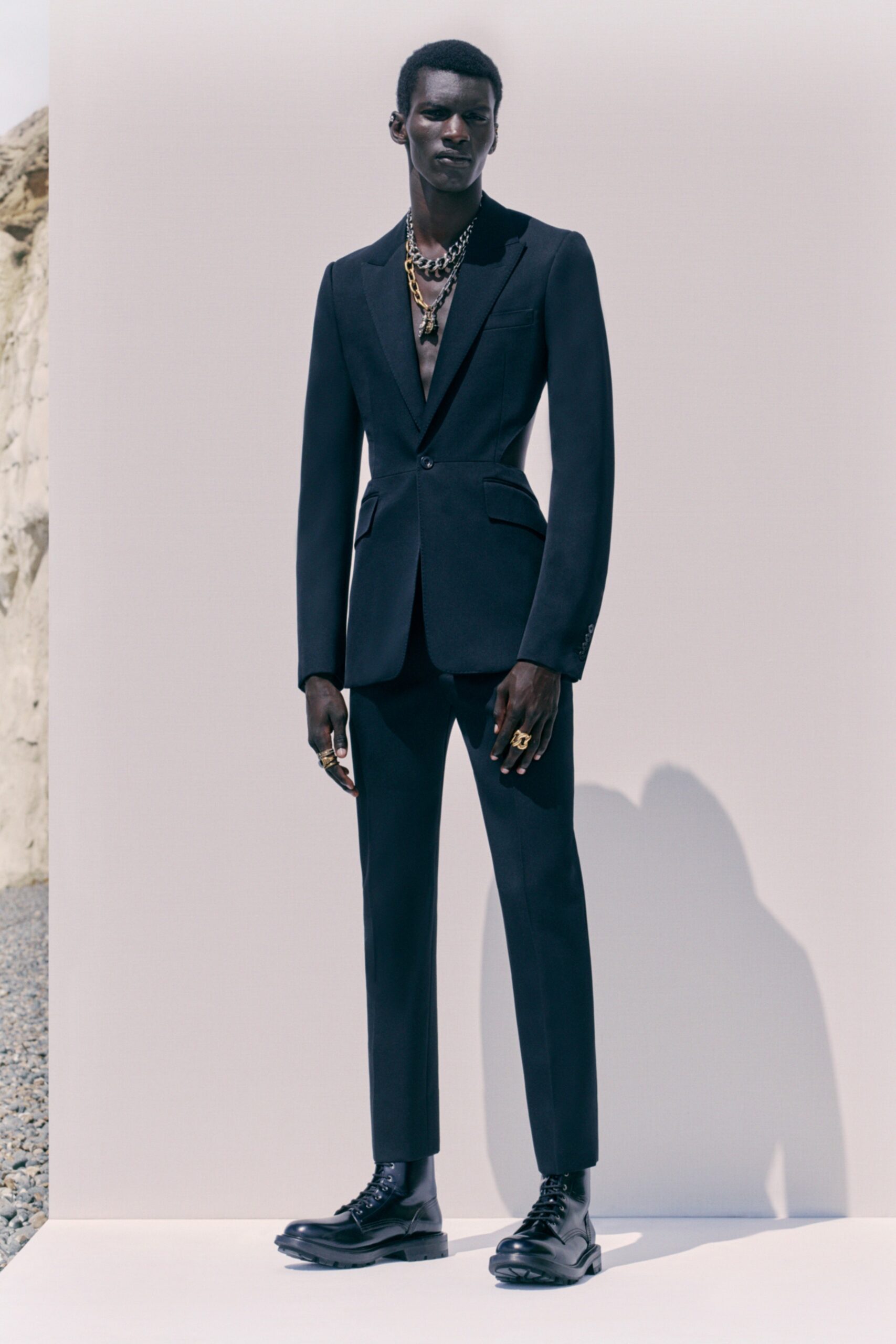 black tailored suit with shoes