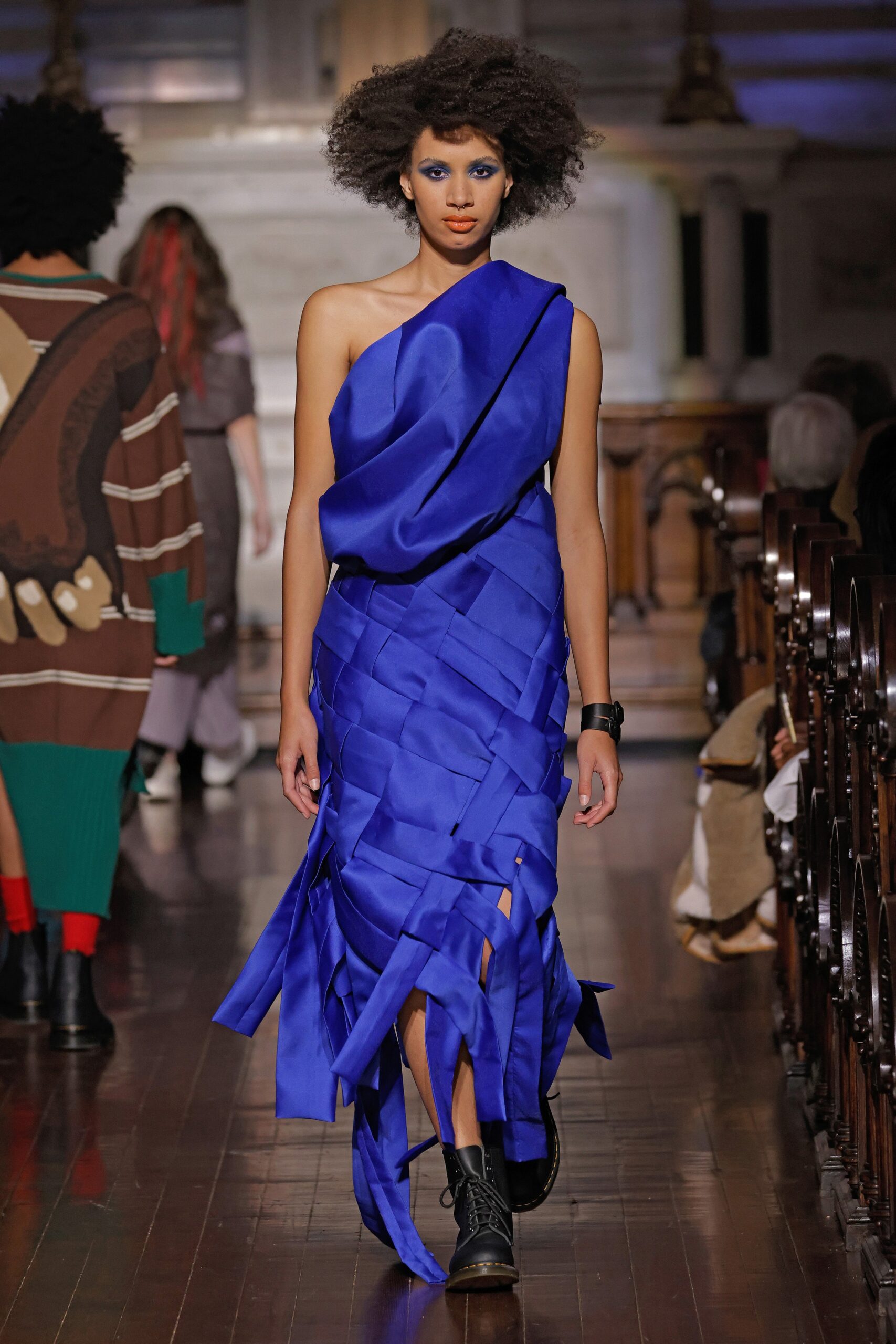 blue silk asymmetric dress