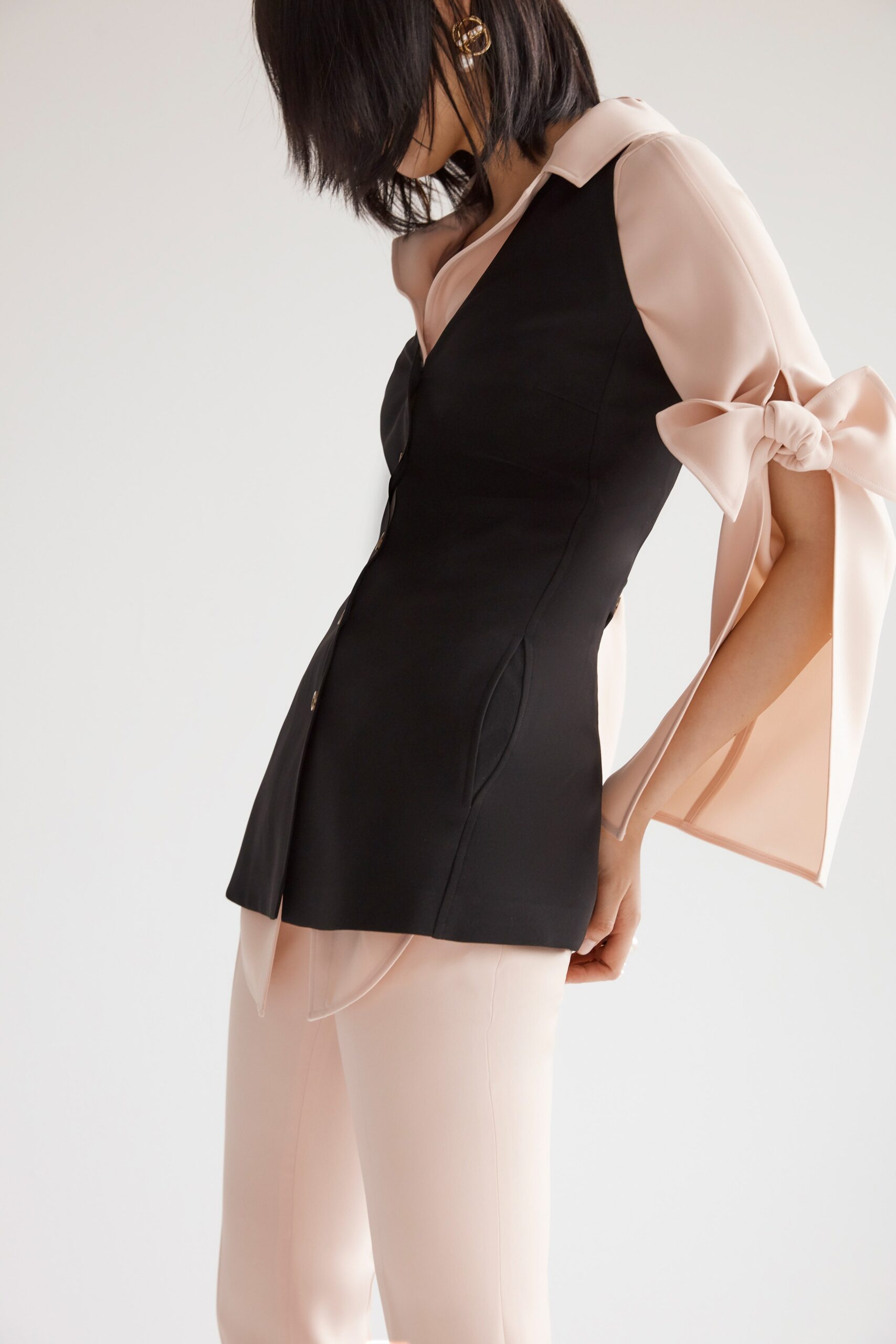 black and pink fitted blouse with pants