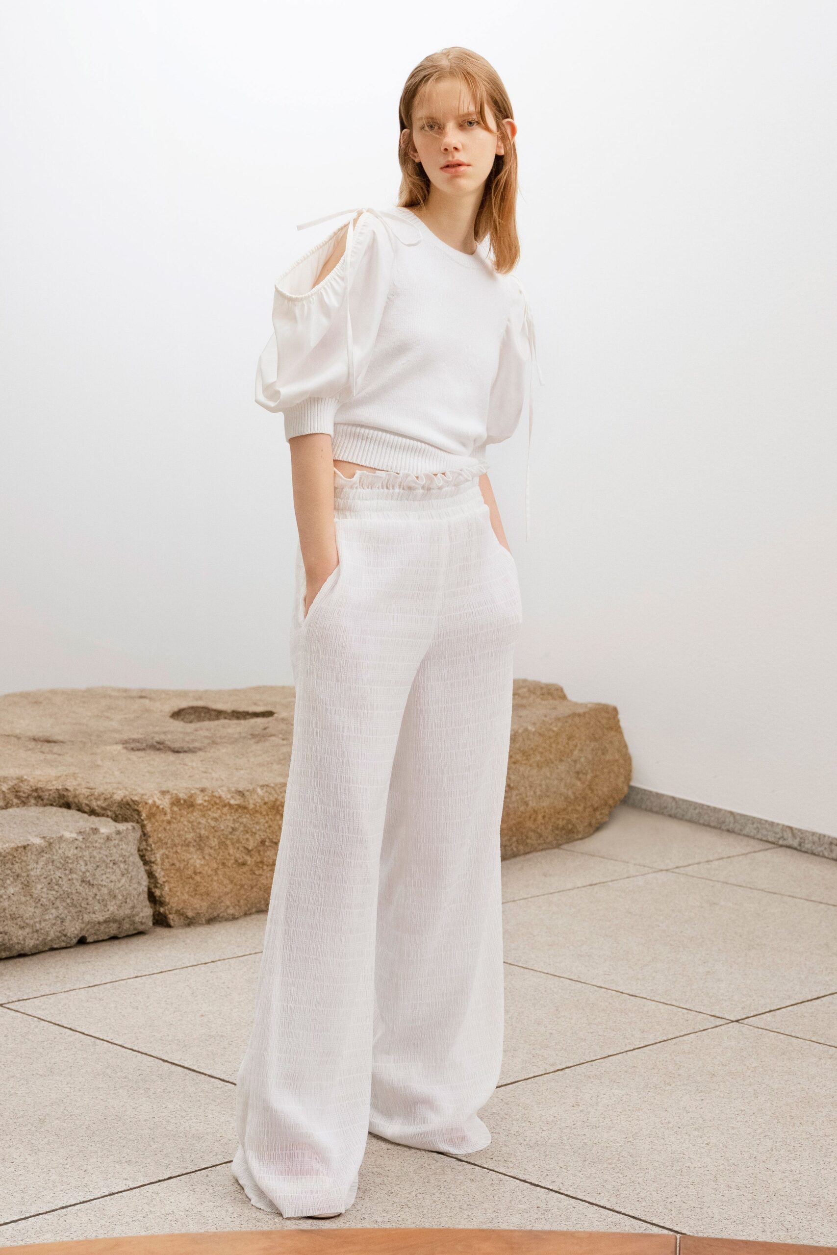 white relaxed top and pants