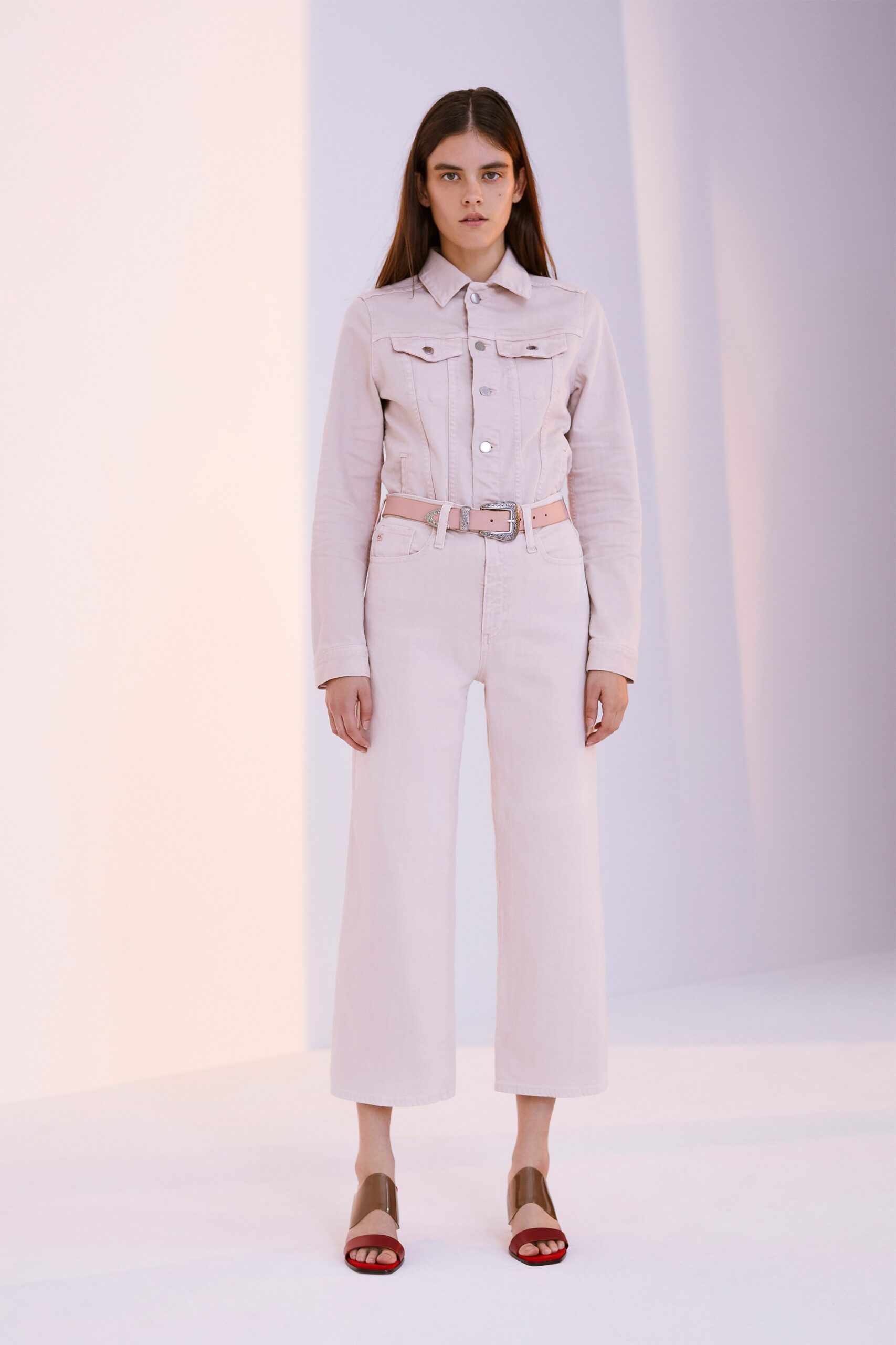 beige denim jacket and pants