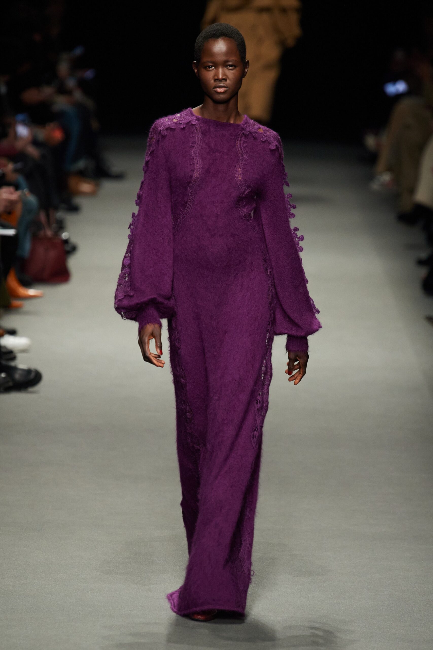 purple wool long-sleeve gown