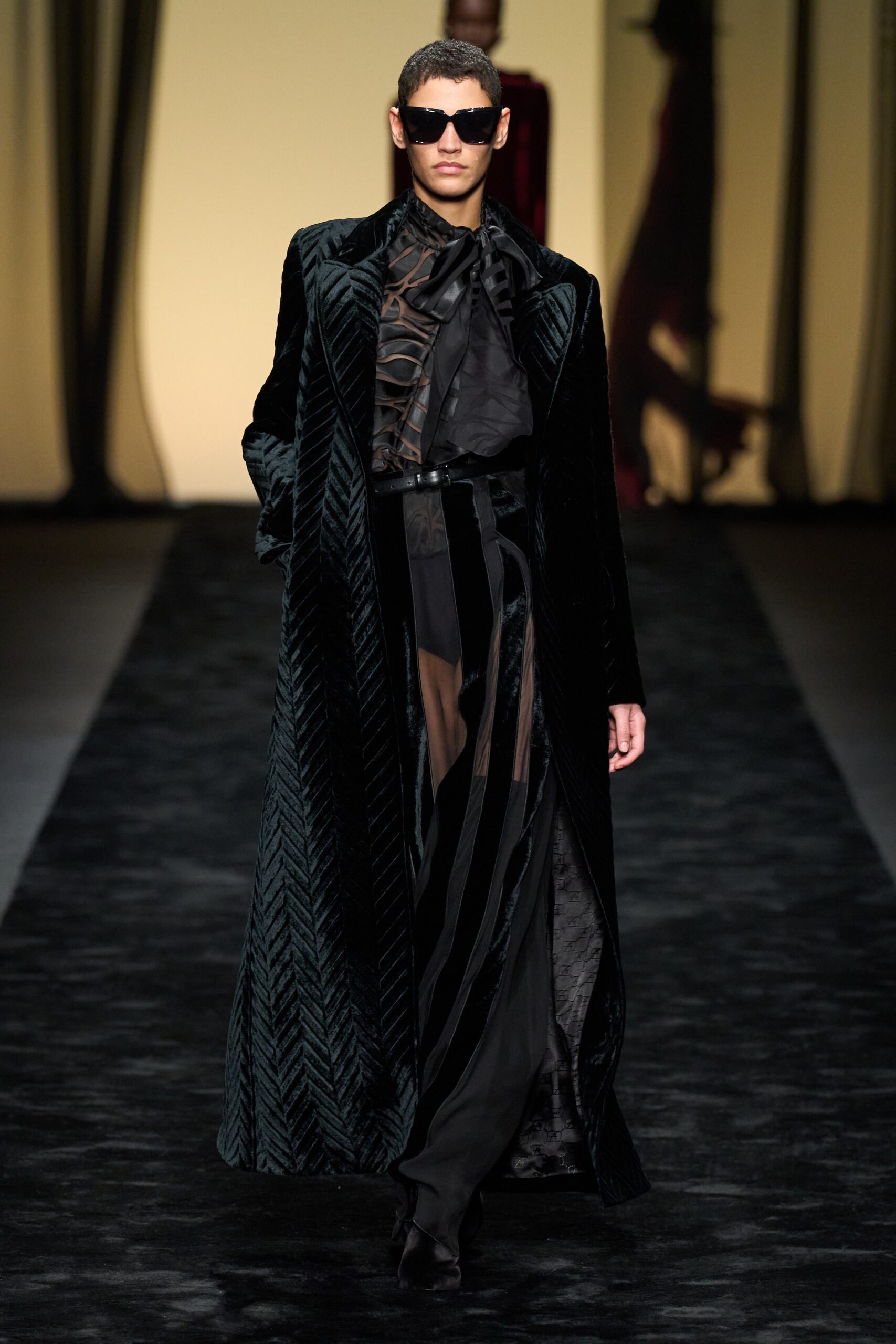 black velvet coat with silk blouse