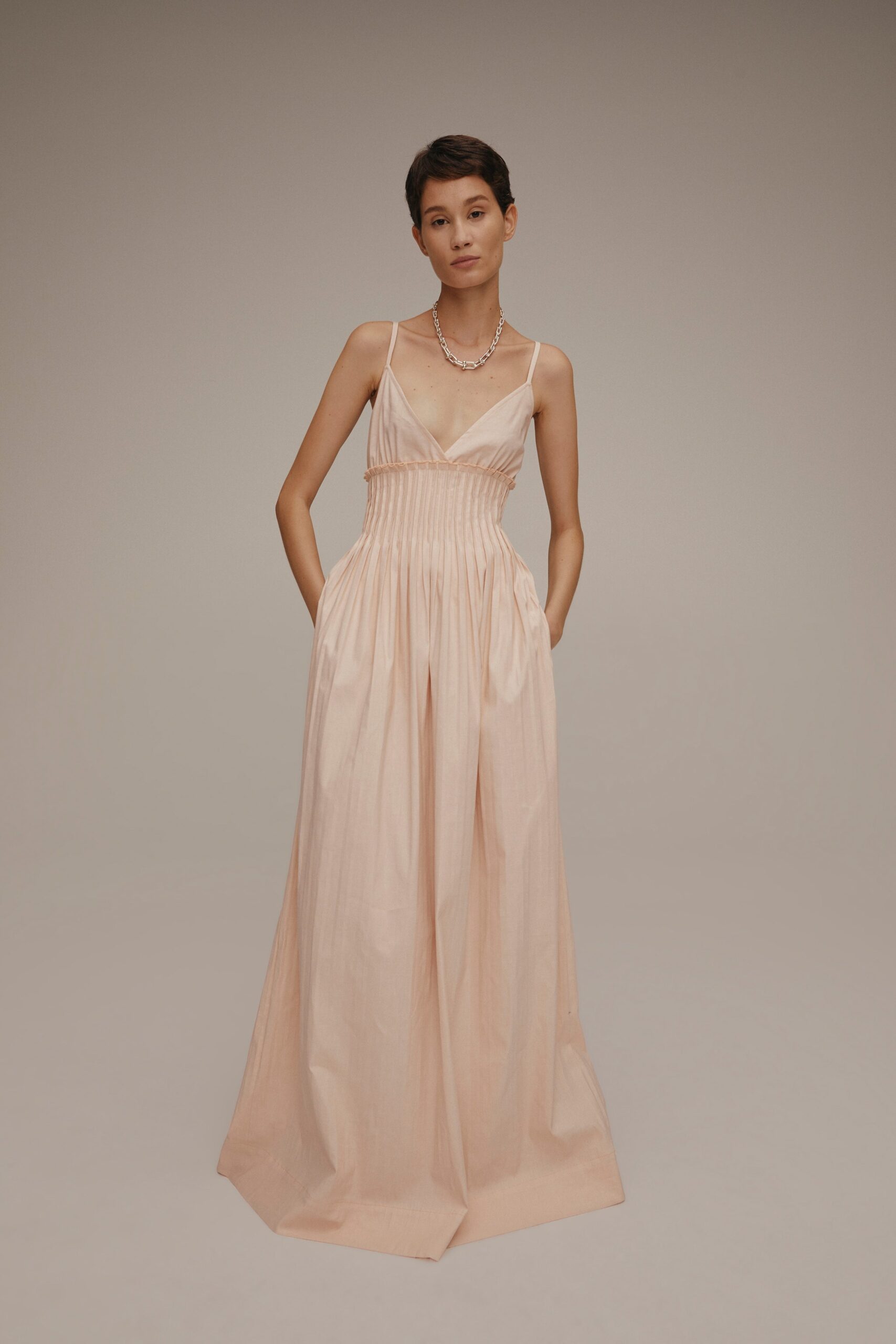 pink cotton sleeveless gown