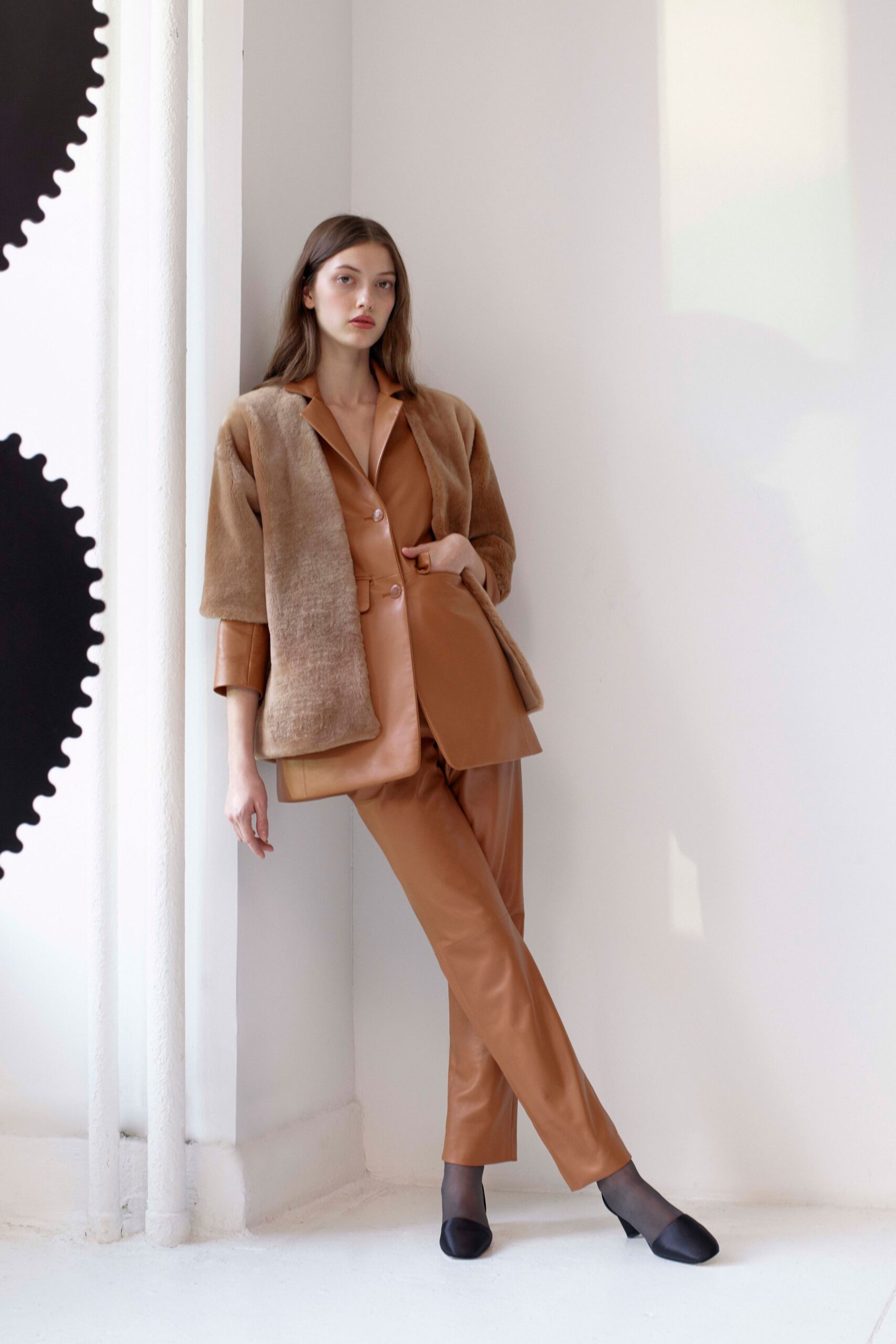 brown tailored blazer and pants